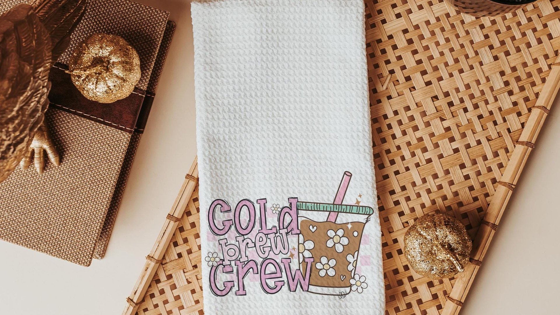 cold brew crew coffee kitchen towels for friends, iced coffee lover coffee bar decor, coffee Christmas gifts for coworkers, coffee gifts for