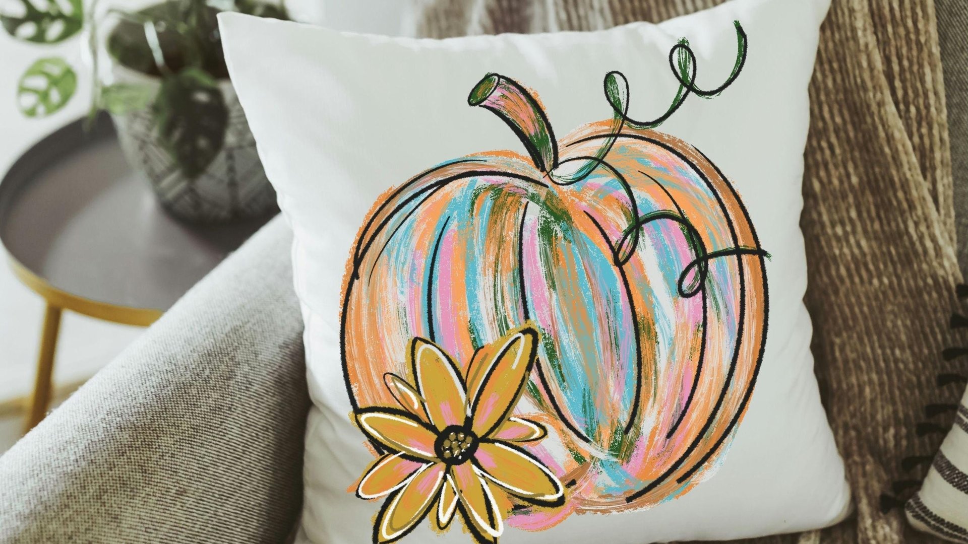 watercolor pumpkin pillow for sofa, boho pumpkin kitchen towels, fall decorations for home farmhouse pillow, Thanksgiving decor, best seller