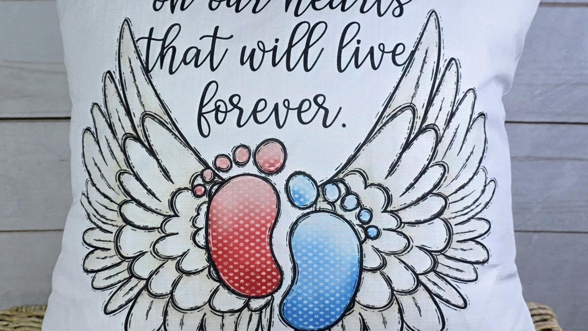 personalized footprints on our heart memorial throw pillow for bed, infant loss gifts for dad, bereavement gift loss of son for mother