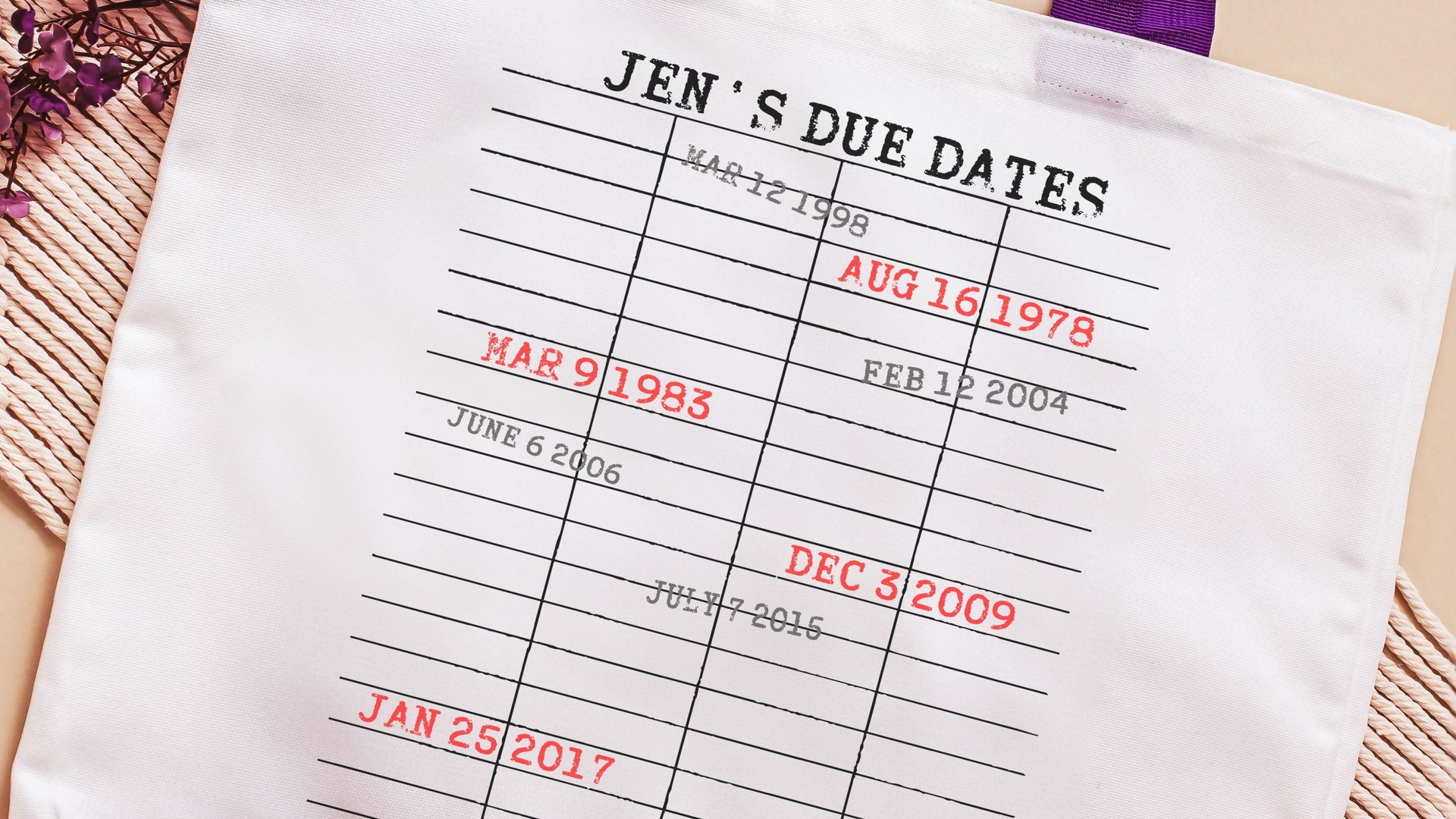 custom library due date print book lover tote bag with name, unique gifts for women who have everything, grandma tote bag for Gigi, bookish