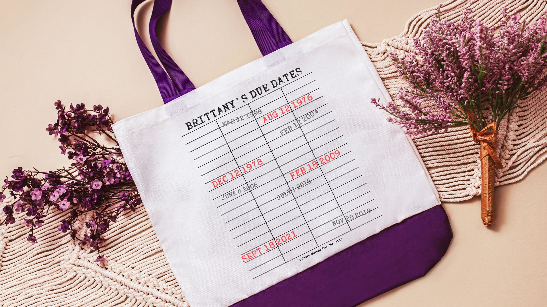 custom library due date print book lover tote bag with name, bookish Mothers day gift for wife, Mothering Sunday gifts, special date gifts