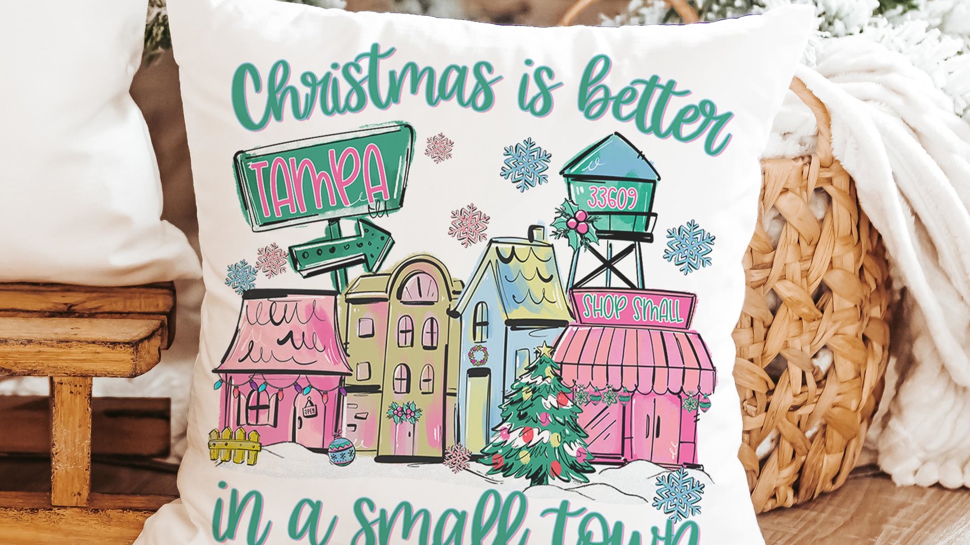 personalized Christmas is better in a small town zip code throw pillow cover 18x18, cute Christmas gifts for neighbors, hometown Christmas