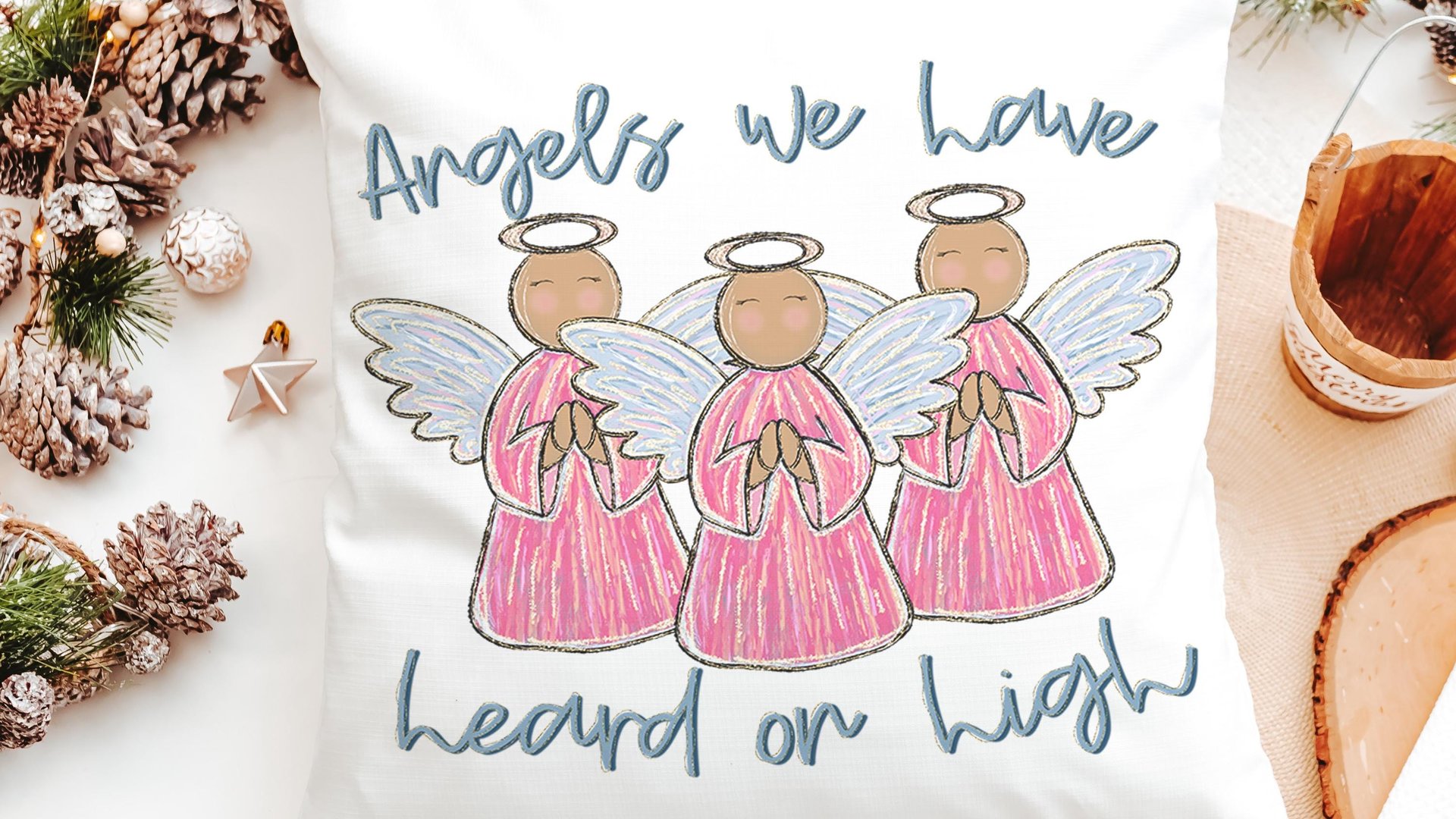 angels we have heard on high Christian Christmas throw pillows for couch religious Christmas home decor gift for grandma, pink angel accent