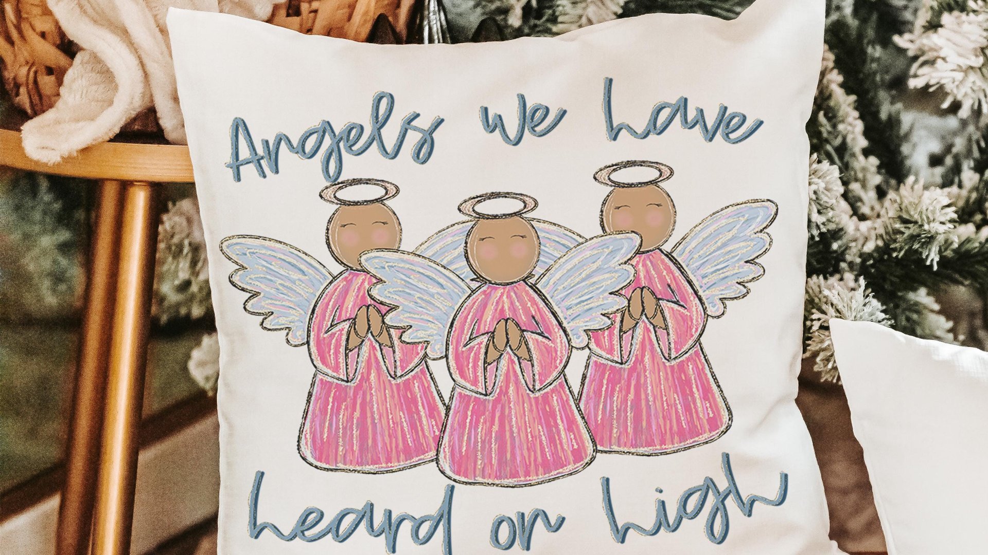 angels we have heard on high Christian Christmas throw pillows for couch religious Christmas home decor gift for grandma, pink angel accent