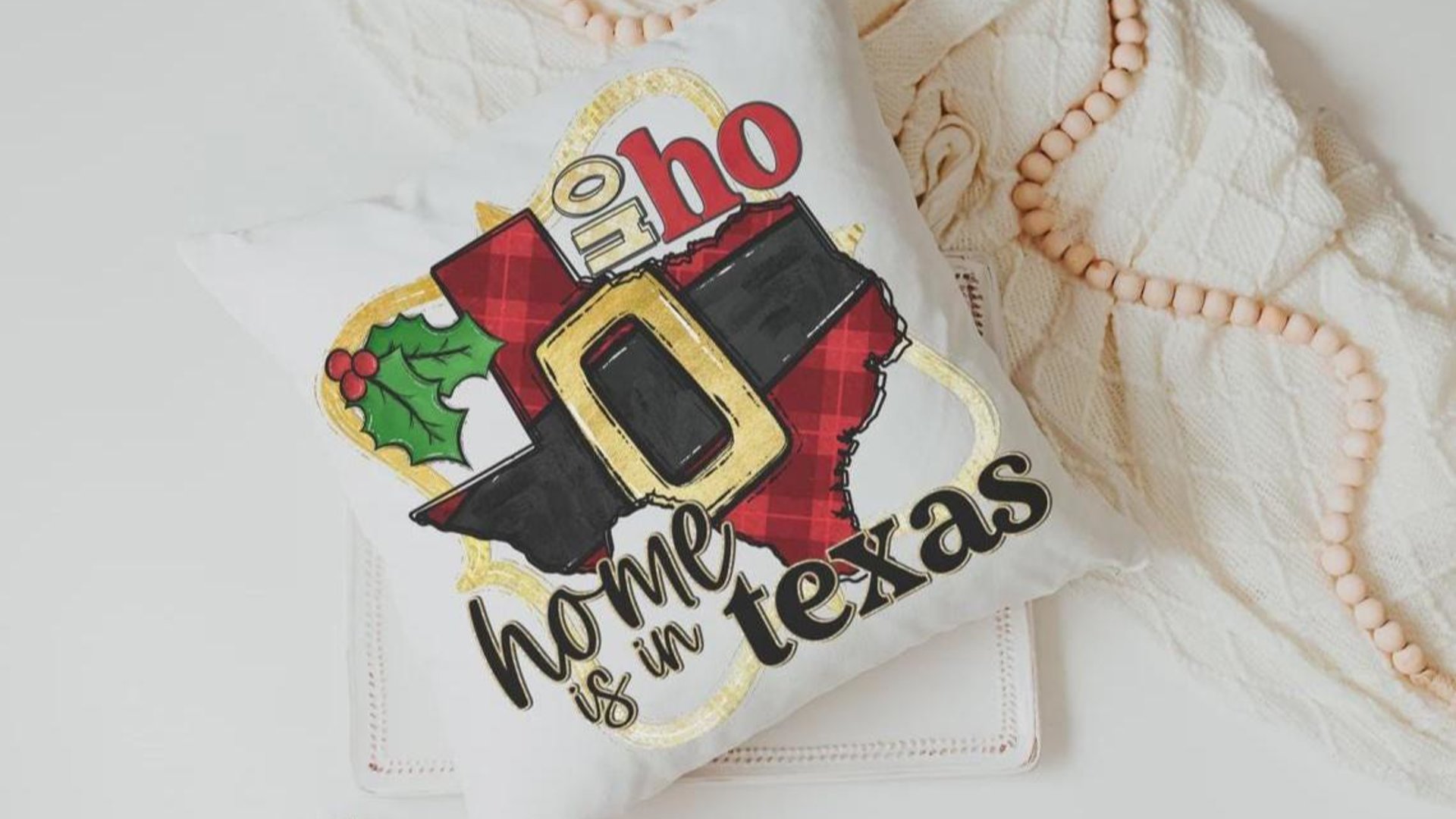 ho ho ho Christmas throw pillow for sectional, Texas Christmas gifts for neighbors, state pride accent pillows for couch, Texas gifts for