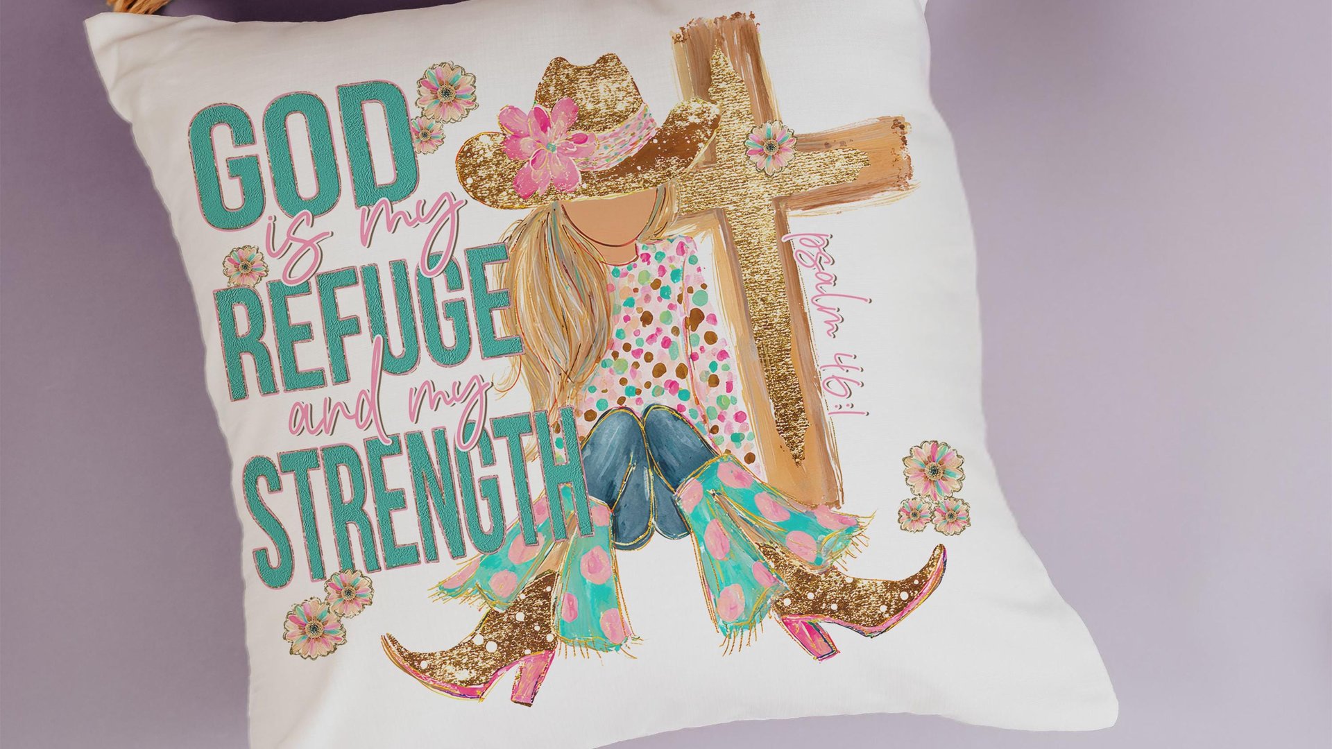 God is my refuge Bible verse decorative pillows for girls, Psalm 46:1 country Christian throw pillow covers 18 x 18, faith based nursery
