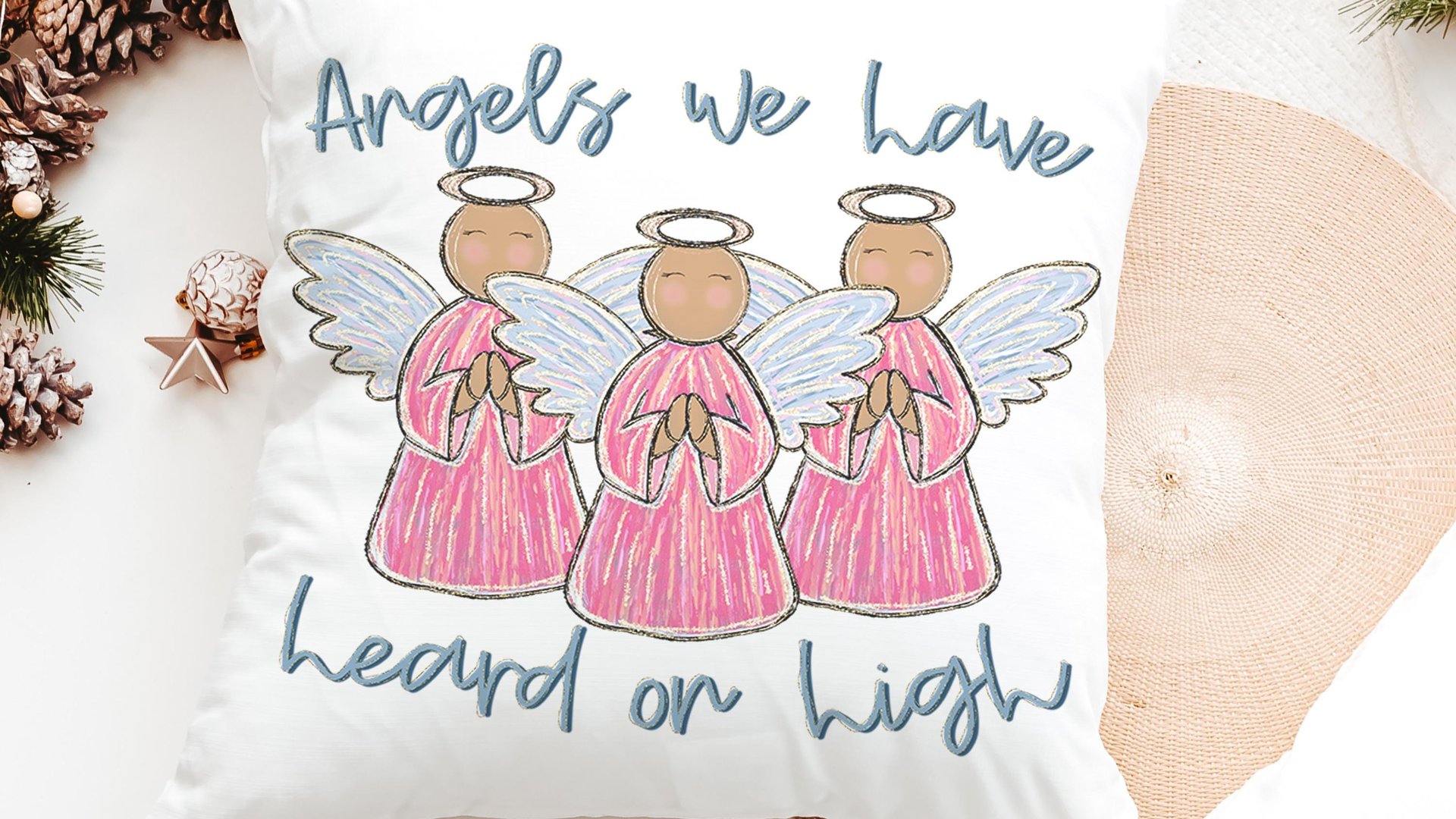angels we have heard on high Christian Christmas throw pillows for couch religious Christmas home decor gift for grandma, pink angel accent