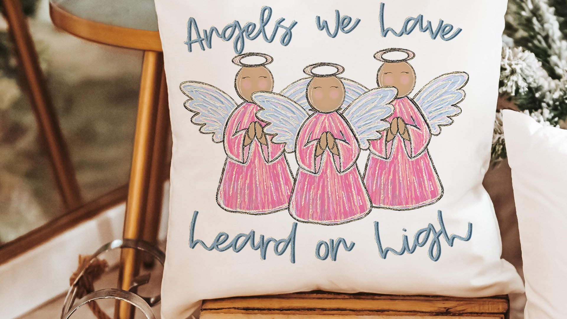 angels we have heard on high Christian Christmas throw pillows for couch religious Christmas home decor gift for grandma, pink angel accent