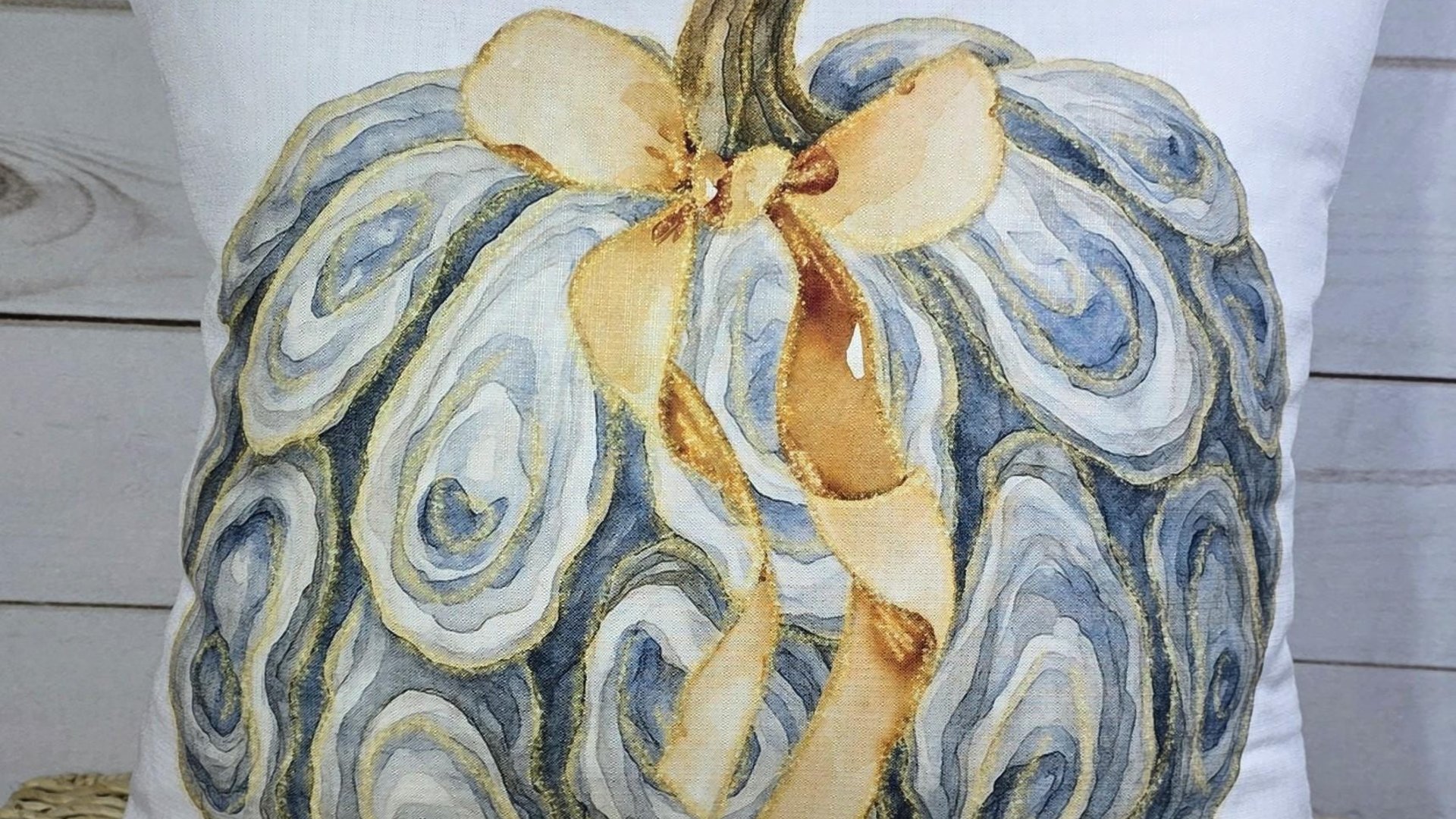 oyster shell pumpkin accent pillows for chair, Thanksgiving hosting gift, autumn housewarming gift for friends, fall coastal decor for home