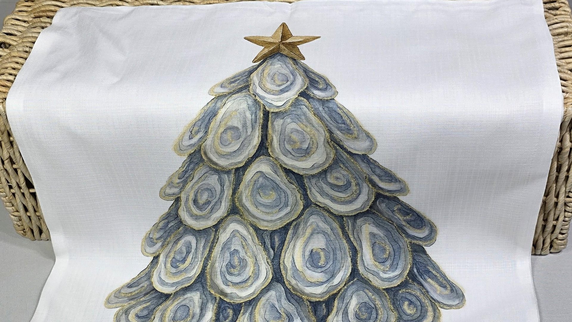 oyster shell Christmas tree tea towel for bathroom, coastal Christmas kitchen towel for women, nautical housewarming gifts for her, holiday