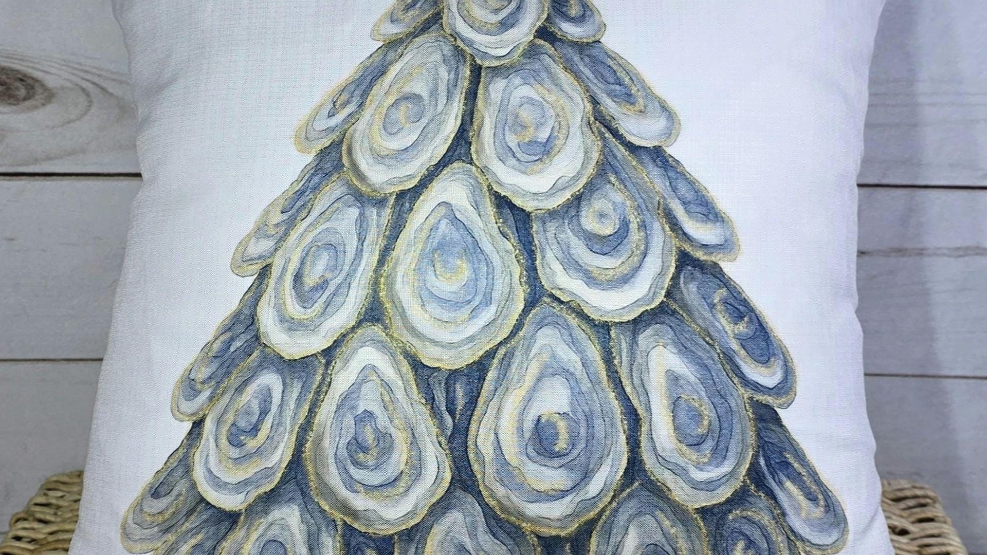 oyster shell Christmas tree tea towel for bathroom, coastal Christmas kitchen towel for women, nautical housewarming gifts for her, holiday