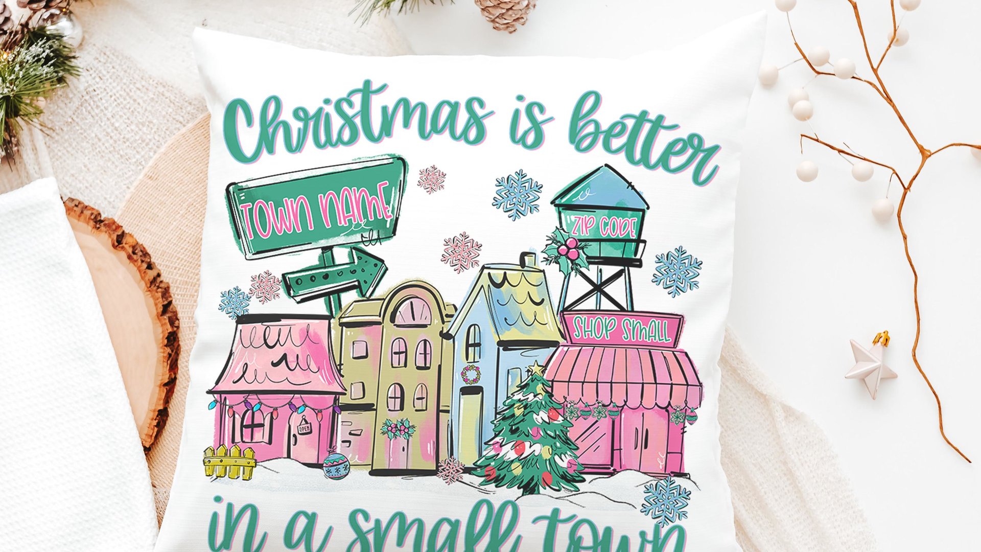 personalized Christmas is better in a small town zip code throw pillow cover 18x18, cute Christmas gifts for neighbors, hometown Christmas