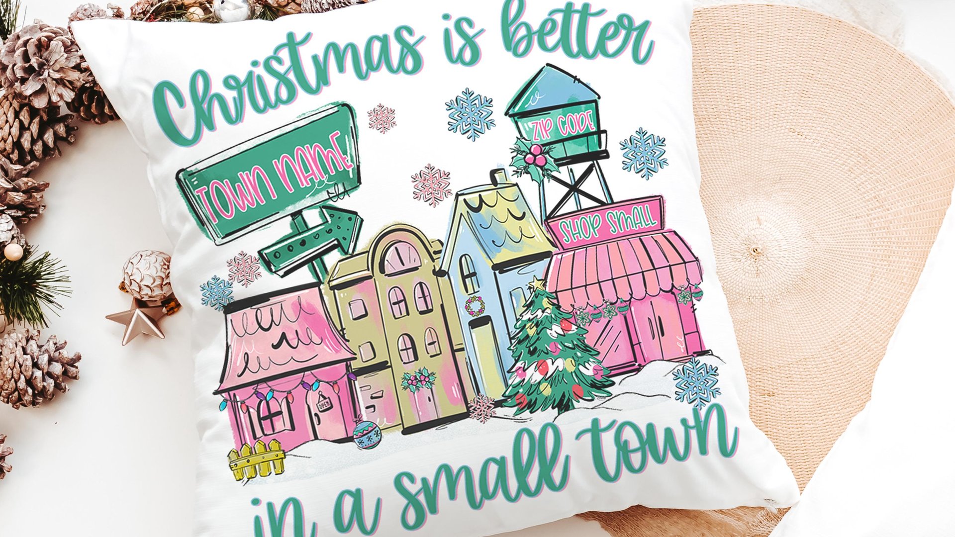 personalized Christmas is better in a small town zip code throw pillow cover 18x18, cute Christmas gifts for neighbors, hometown Christmas
