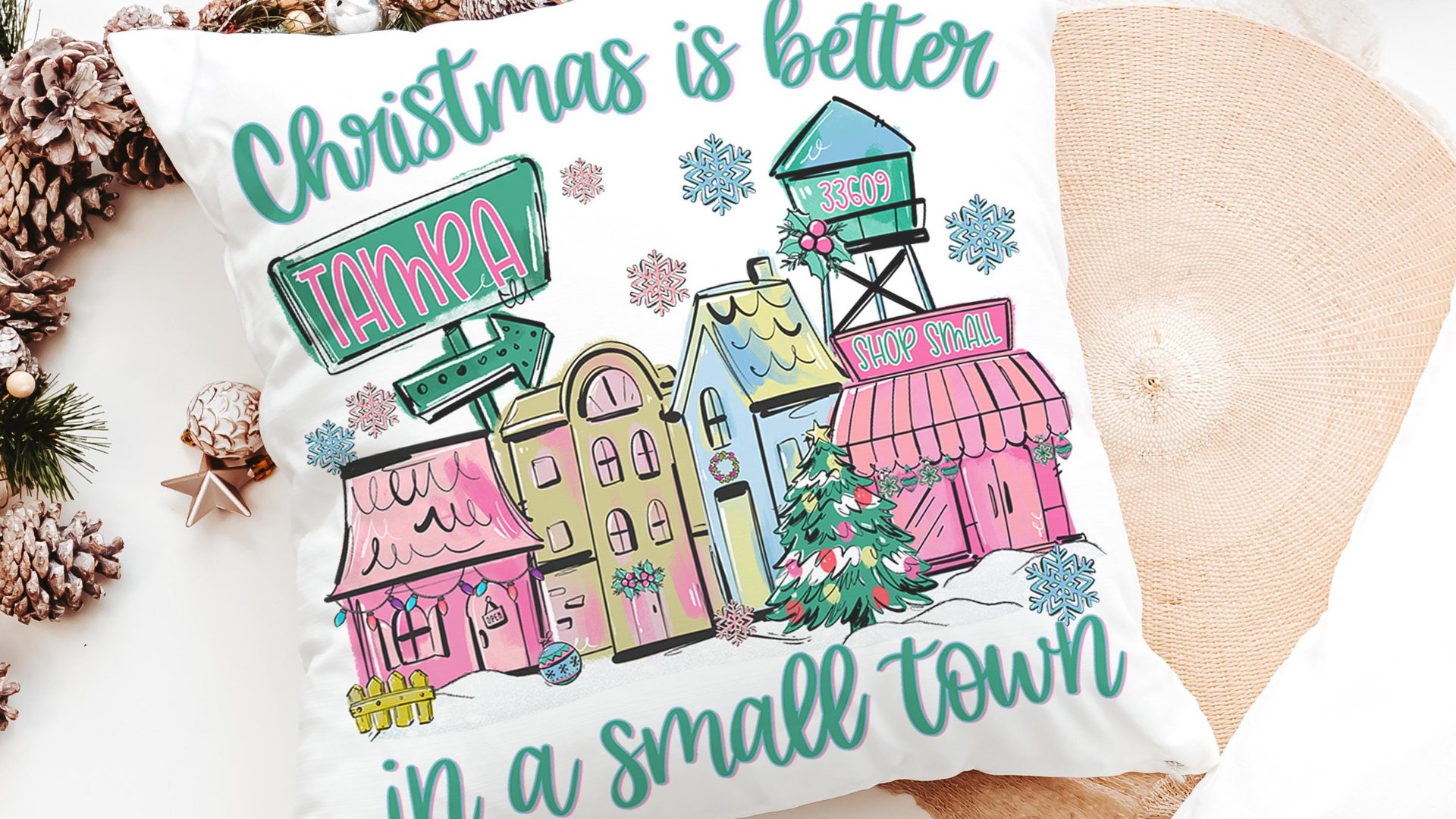 personalized Christmas is better in a small town zip code throw pillow cover 18x18, cute Christmas gifts for neighbors, hometown Christmas