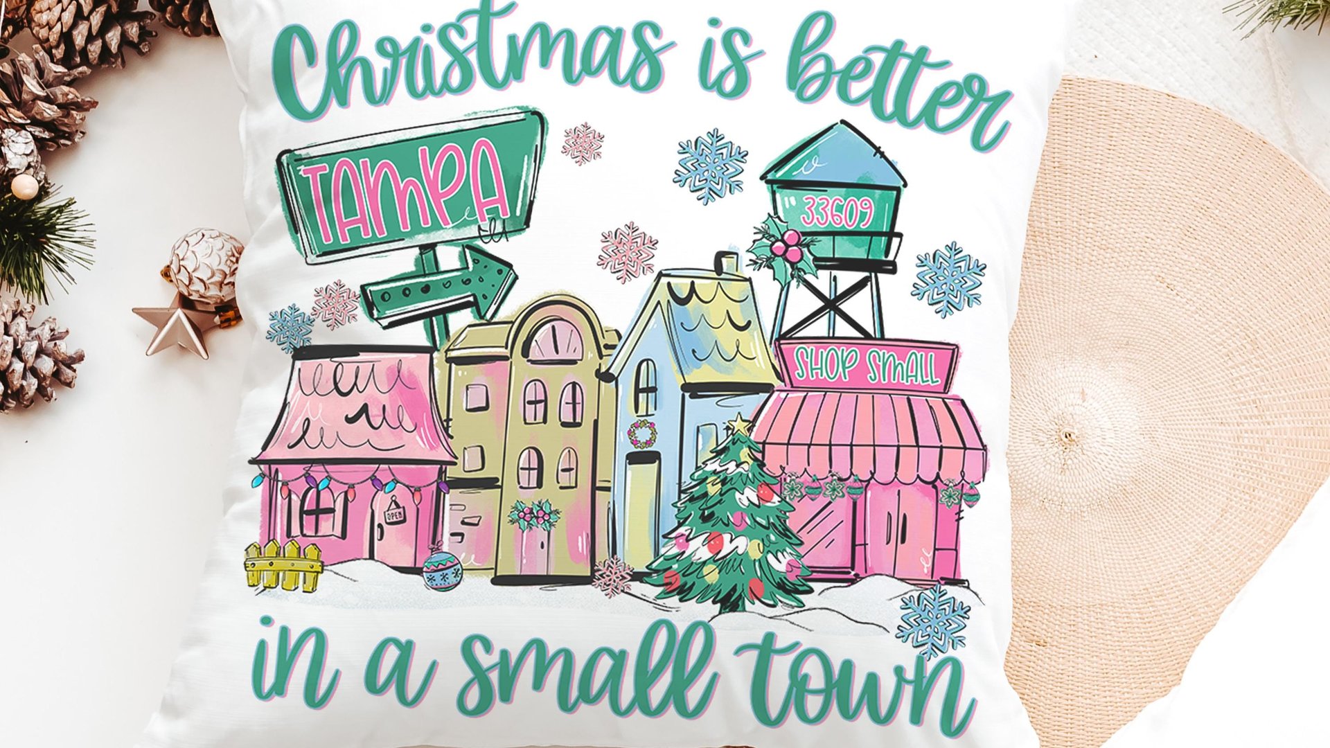 personalized Christmas is better in a small town zip code throw pillow cover 18x18, cute Christmas gifts for neighbors, hometown Christmas
