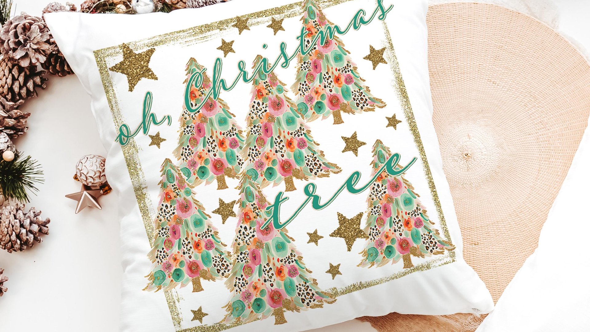 oh Christmas tree leopard print Christmas tree throw pillows for couch, floral Christmas accent pillow covers Christmas gifts for coworkers