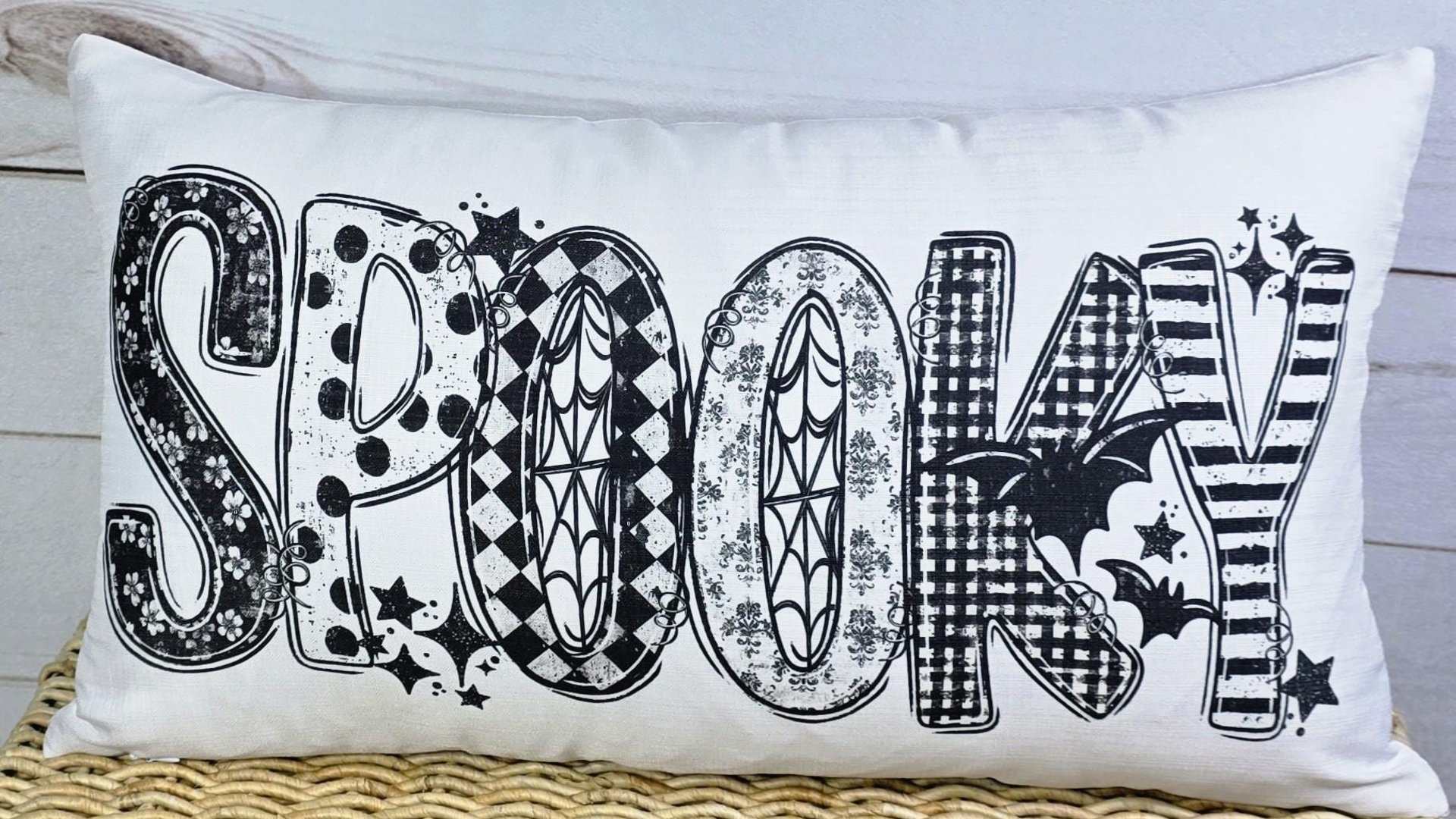 spooky cute Halloween lumbar pillow cover 12x20, Halloween coquette throw pillow for bed, girly goth decor witchy gifts for girlfriend, boo