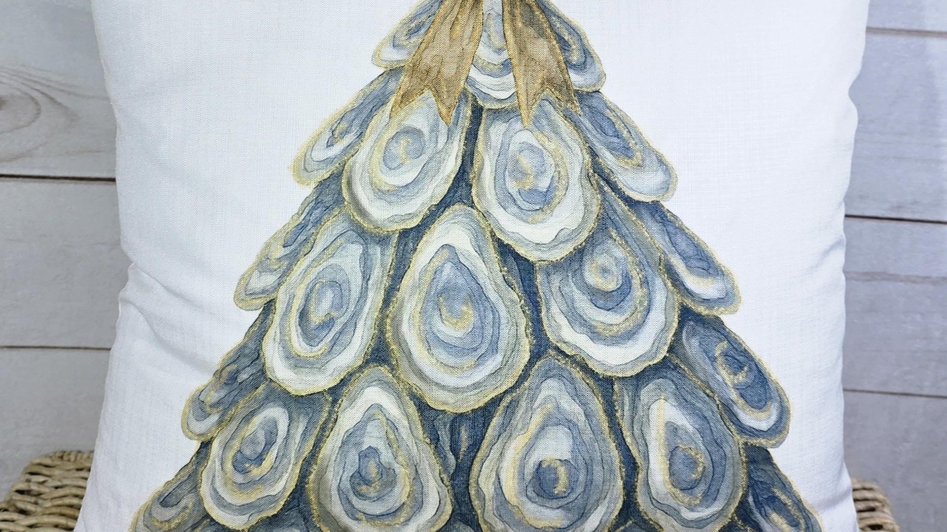 oyster Christmas wreath throw pillows for guest room, holiday hosting decor home decor gift, oyster shell Christmas decorations for gifts