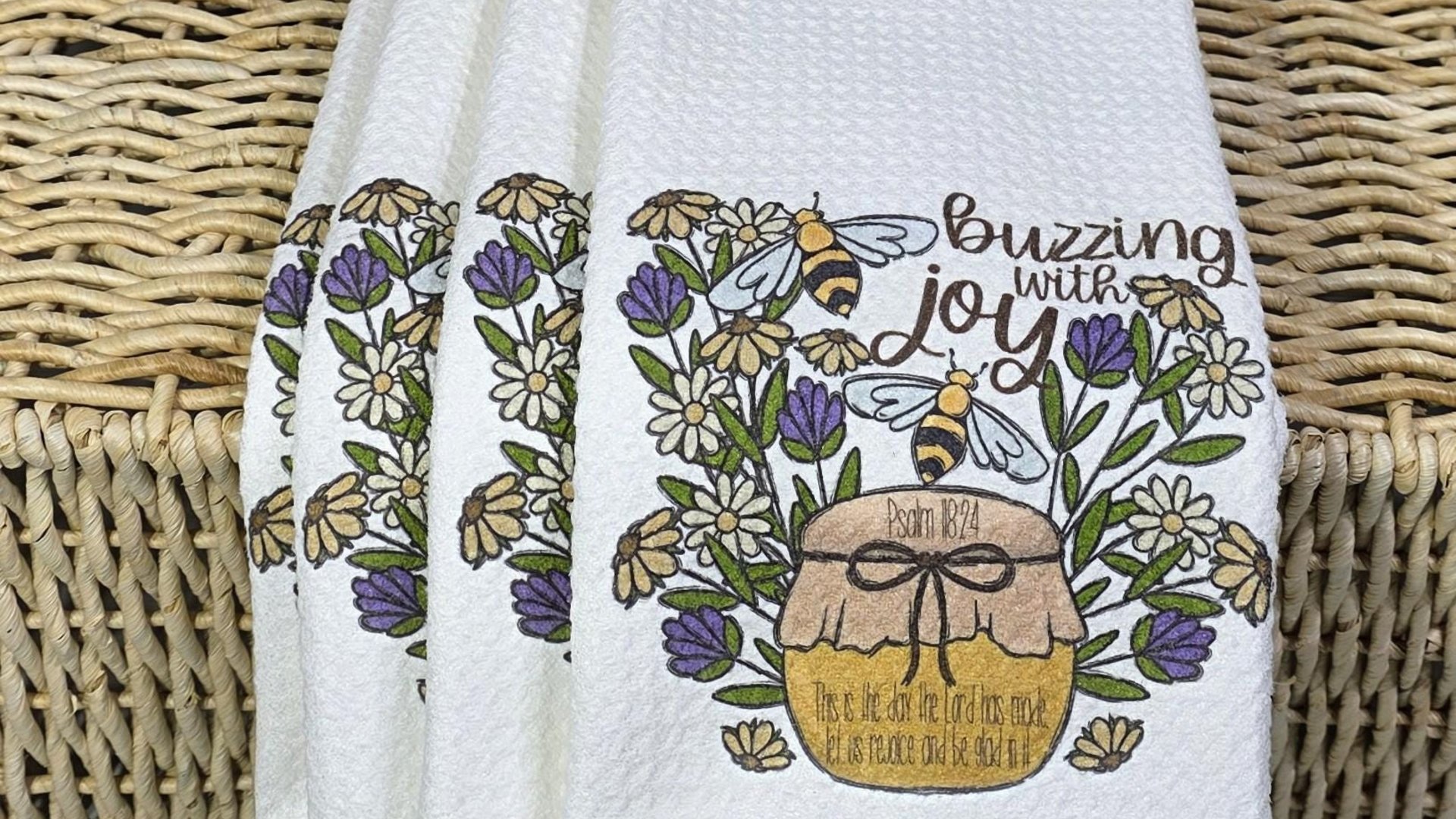 Psalm 118 this is the day Bible verse kitchen towels, Christian gifts for women sisters in Christ, honey bee kitchen decor, bumble bee gifts