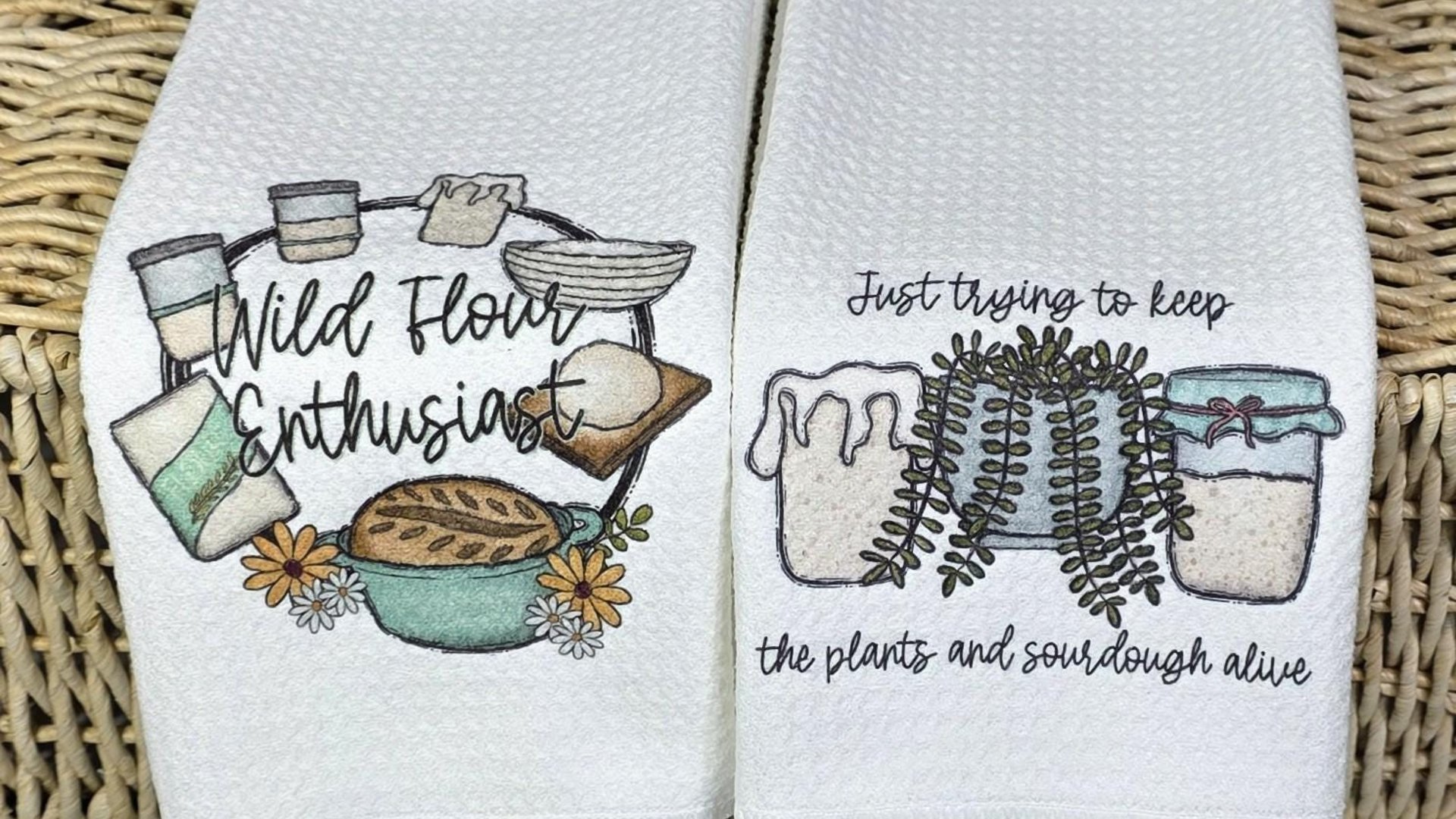 funny sourdough quotes baking kitchen towels for bridal shower, keeps plants alive plant mom gifts, sourdough kitchen decor, bread baker