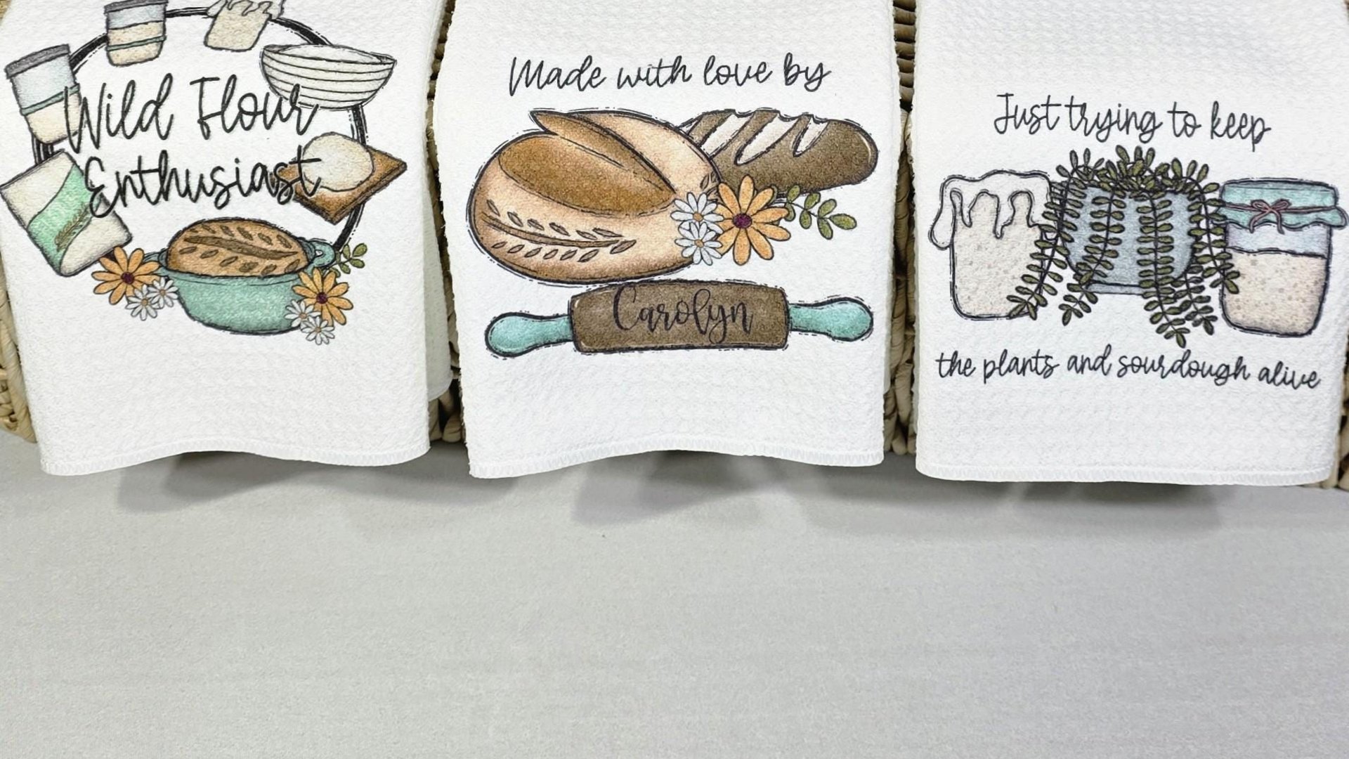 funny sourdough quotes baking kitchen towels for bridal shower, keeps plants alive plant mom gifts, sourdough kitchen decor, bread baker