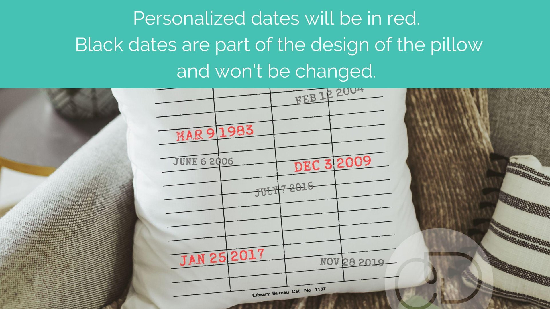 personalized library due date throw pillows for couch, custom book lover gift for women, bookish Christmas gifts for grandma, special dates