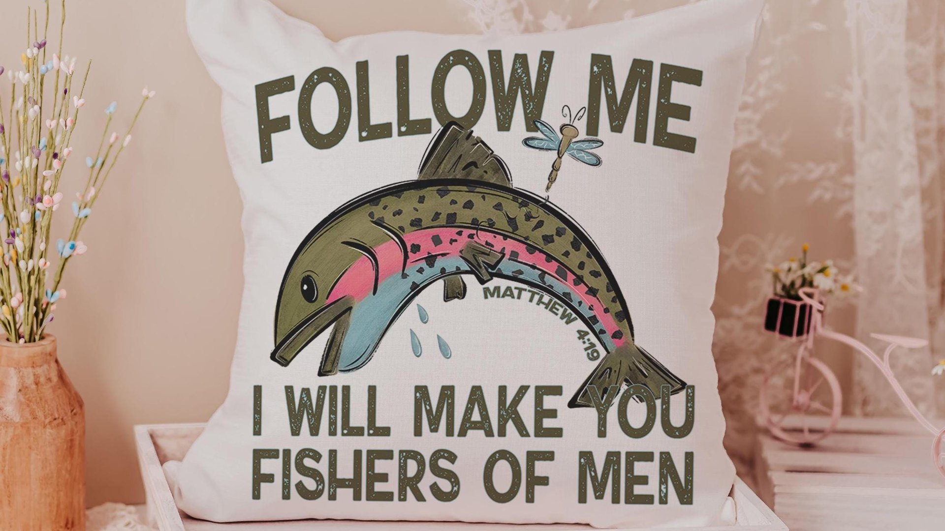 follow me fishers of men throw pillows for couch religious stocking stuffers for teens, Christian nursery decor girl baby girl baptism gifts