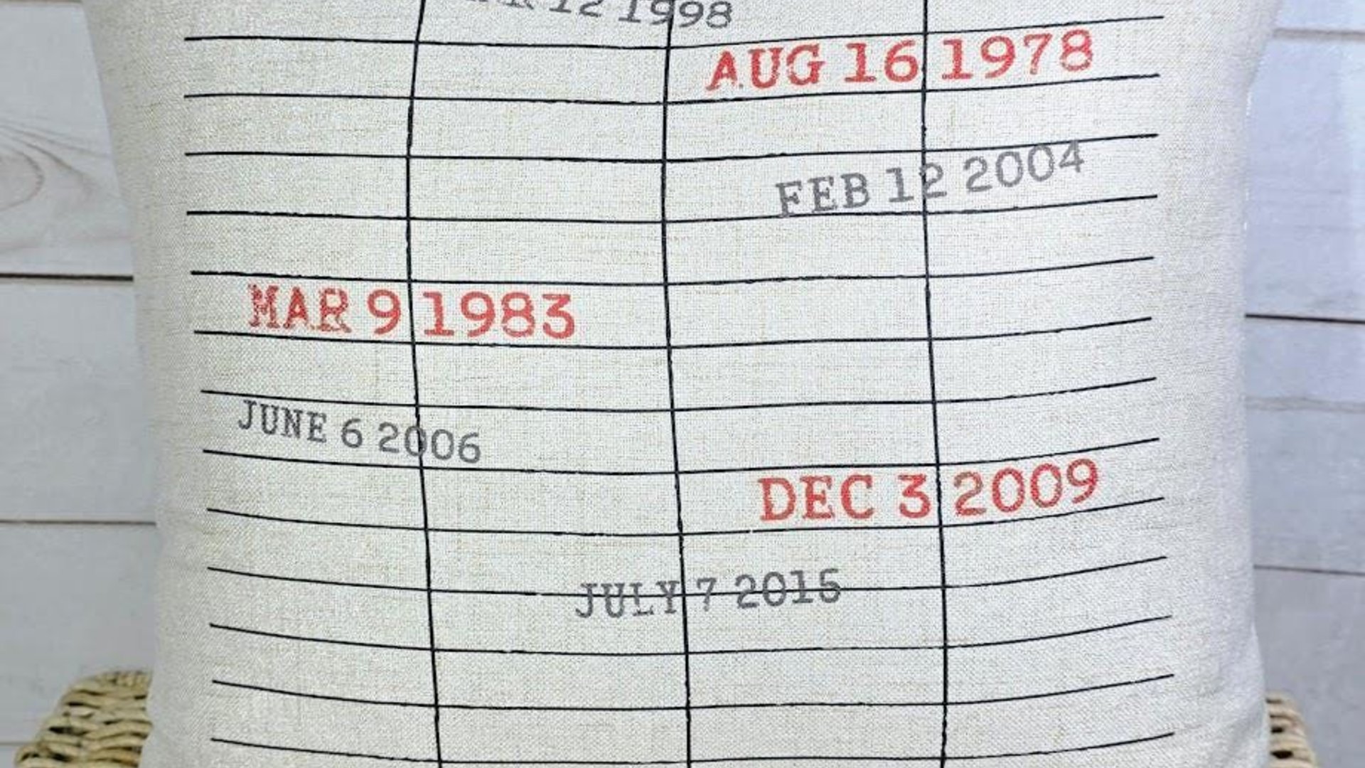 personalized library due date throw pillows for couch, custom book lover gift for women, bookish Christmas gifts for grandma, special dates