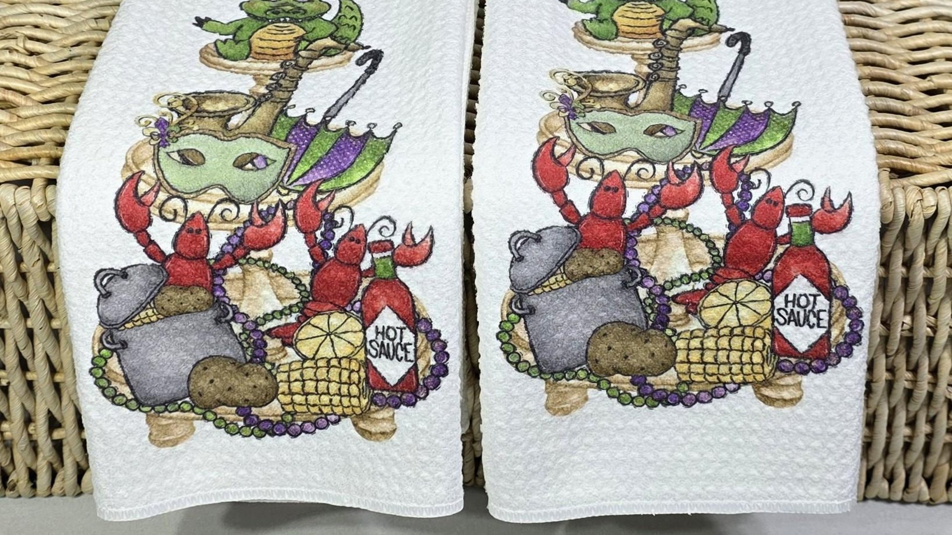 Mardi Gras kitchen towel holiday home decor gifts for her, Fat Tuesday hand towels for bathroom, crawfish boil party supplies, Cajun kitchen