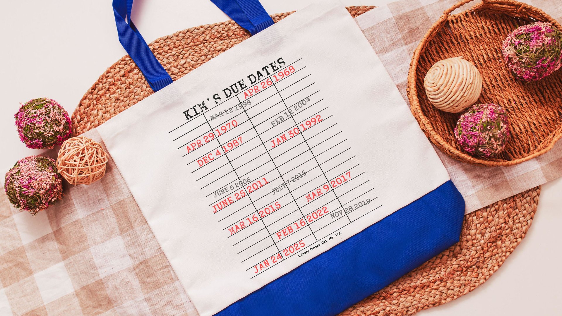 custom library due date print book lover tote bag with name, unique gifts for women who have everything, grandma tote bag for Gigi, bookish