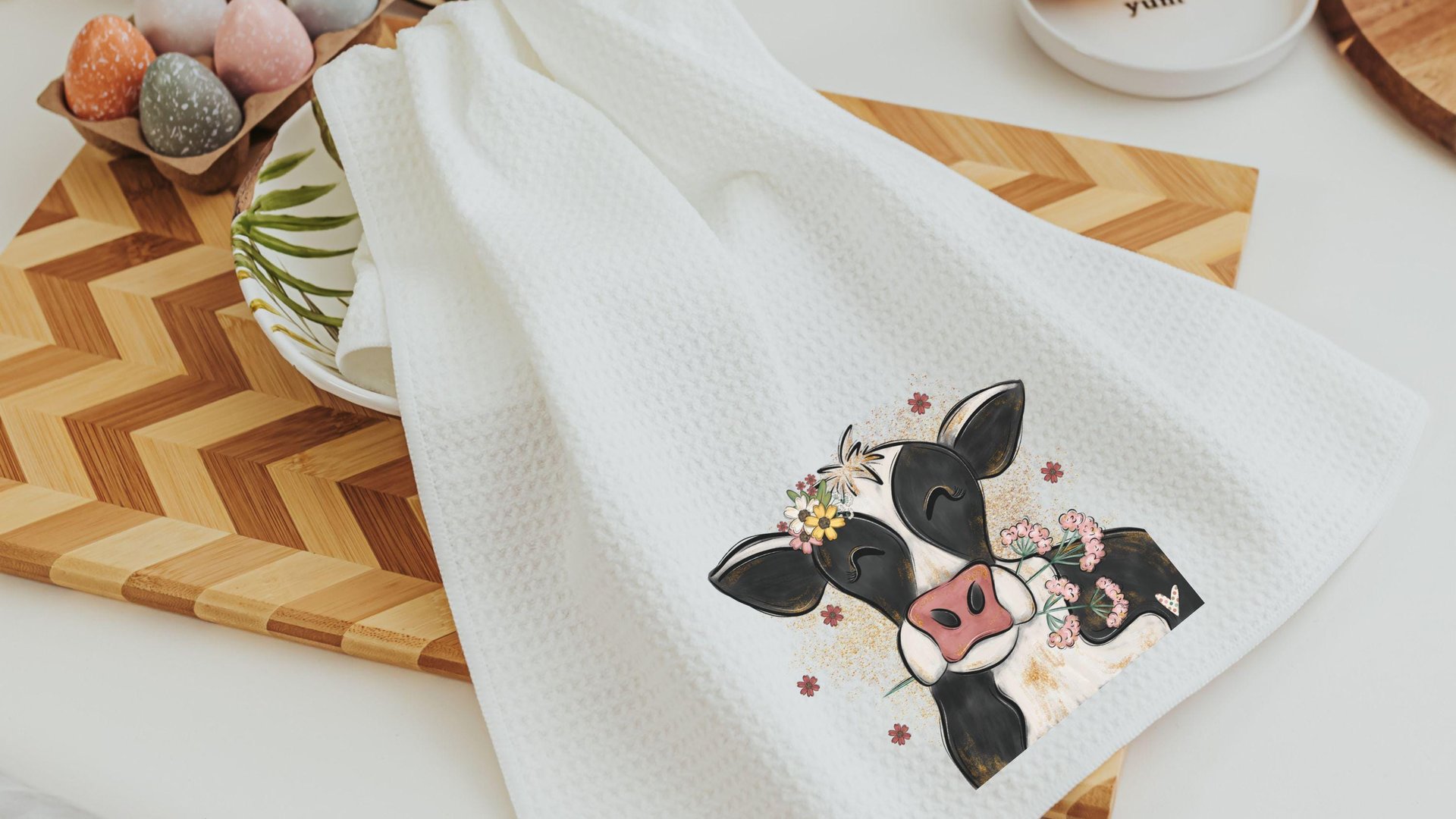 floral cow hand towels for bathroom, cute cow gifts for cow lovers, farm kitchen towels for daughter, spring kitchen gift for friend, best