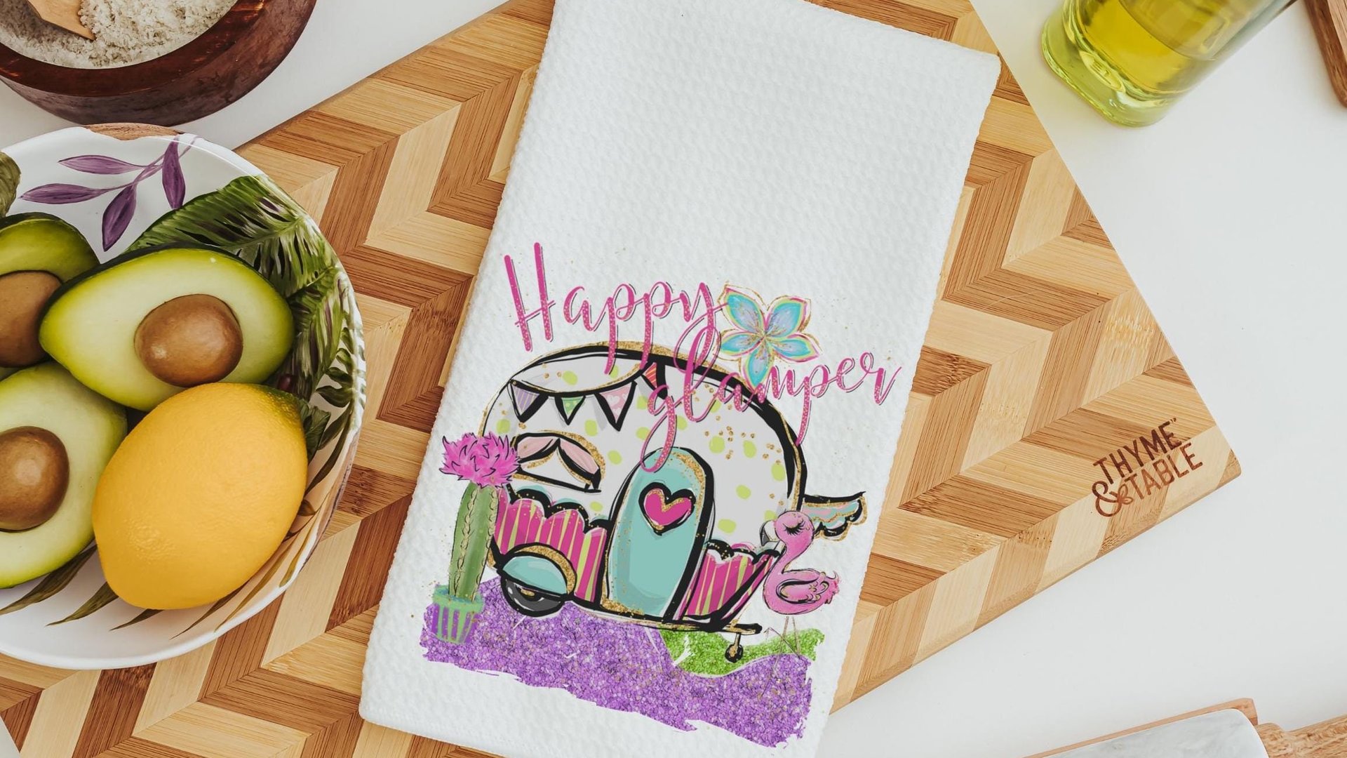 happy glamper pillows for camper, summer throw pillow cover and insert, RV accessories for inside, van life gifts, indoor camper decor, best