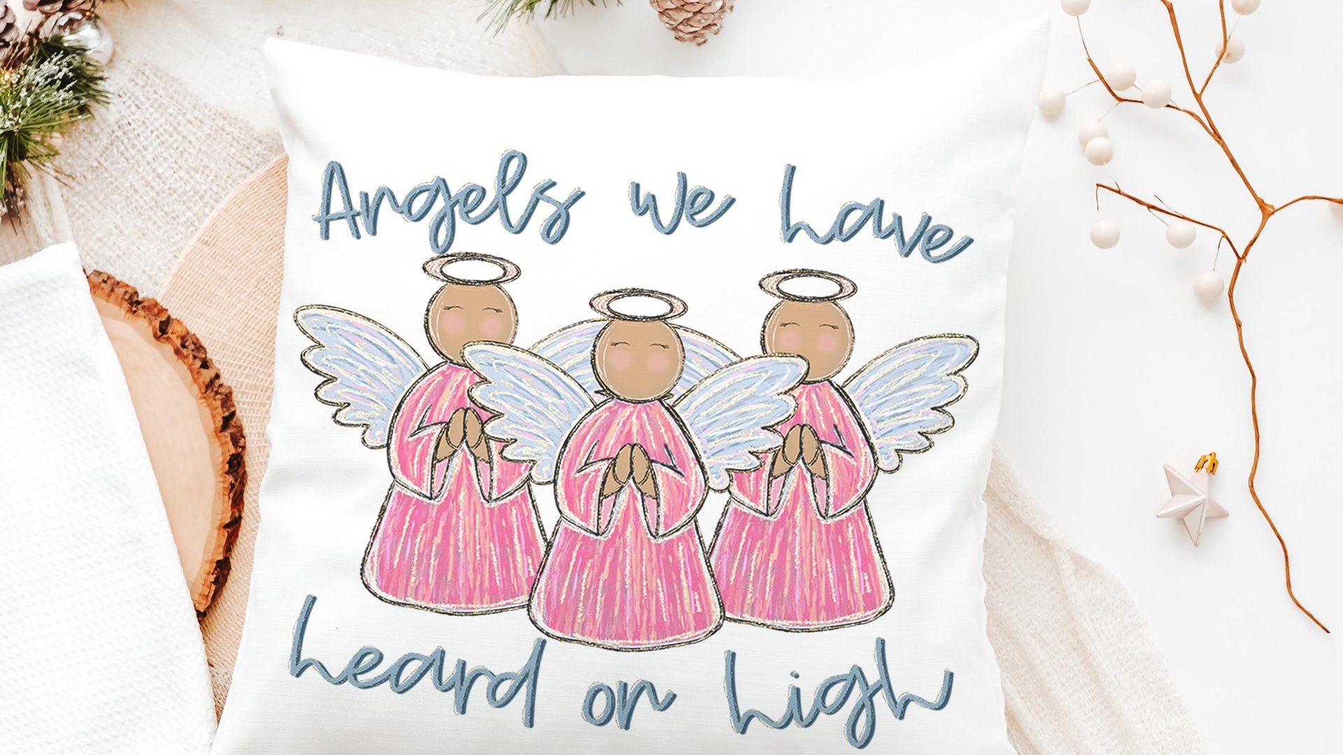 angels we have heard on high Christian Christmas throw pillows for couch religious Christmas home decor gift for grandma, pink angel accent