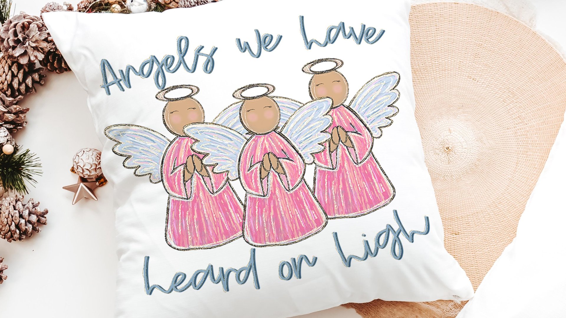 angels we have heard on high Christian Christmas throw pillows for couch religious Christmas home decor gift for grandma, pink angel accent