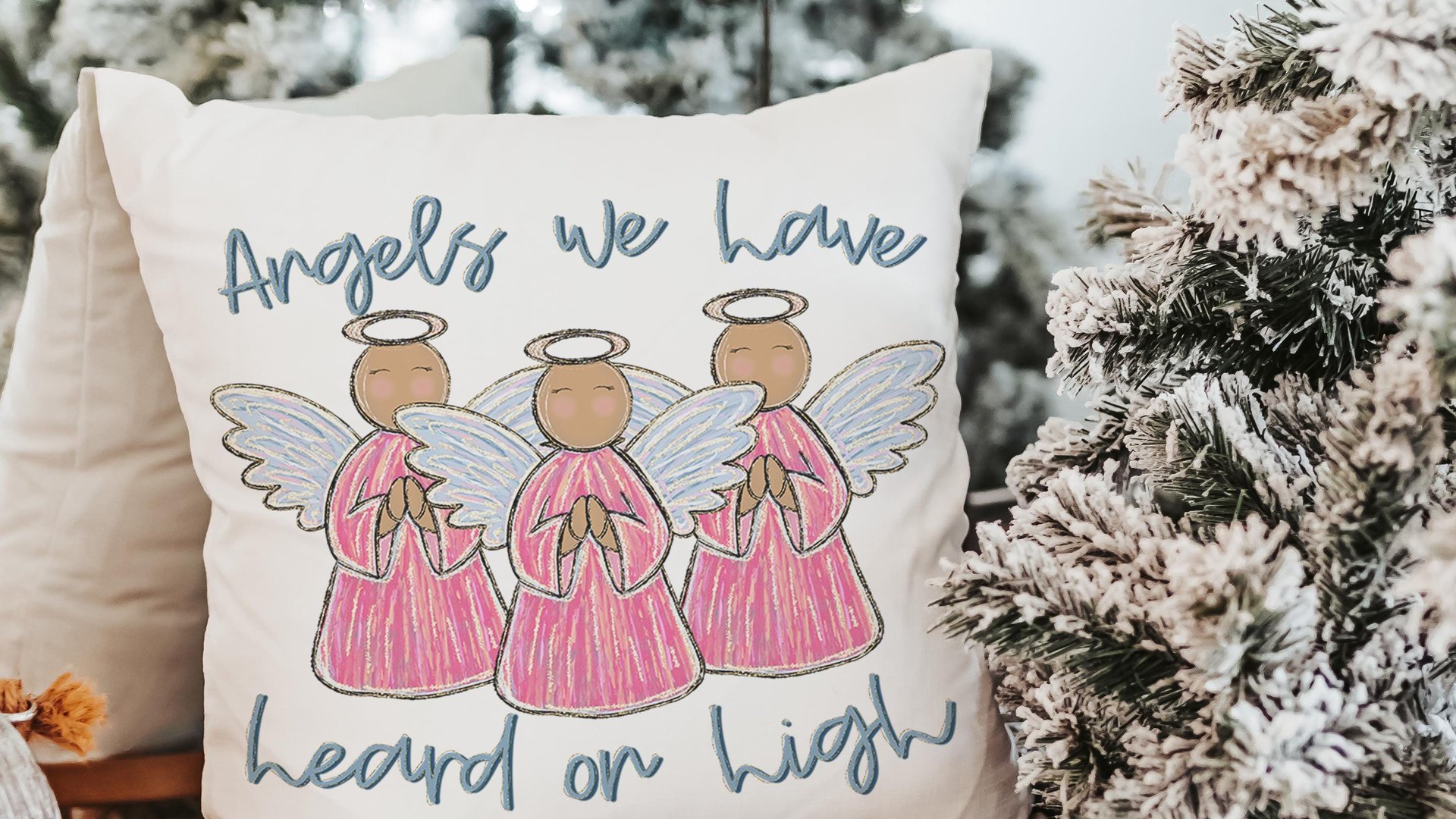 angels we have heard on high Christian Christmas throw pillows for couch religious Christmas home decor gift for grandma, pink angel accent