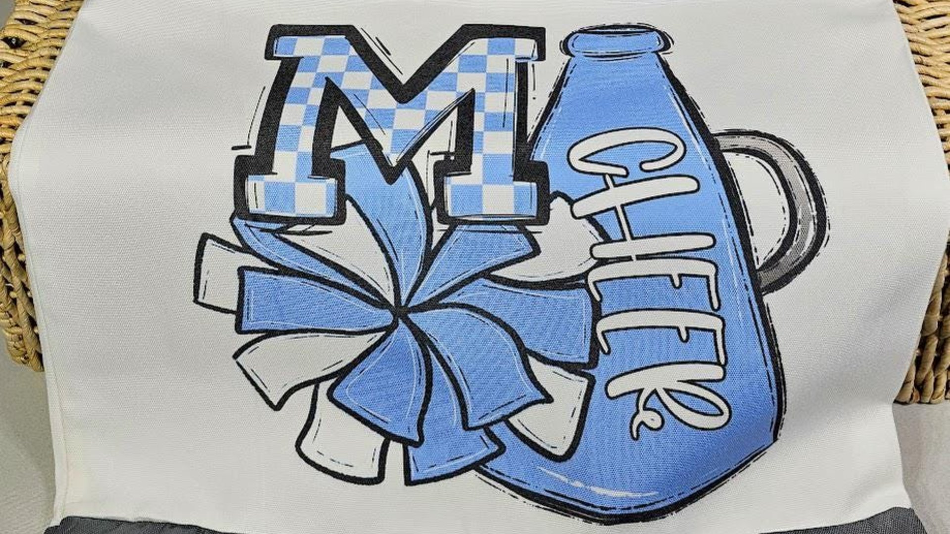 personalized white and gold cheer tote bag for girls, cheer gifts for seniors, gold checkered initial tote bag for teen girls back to school