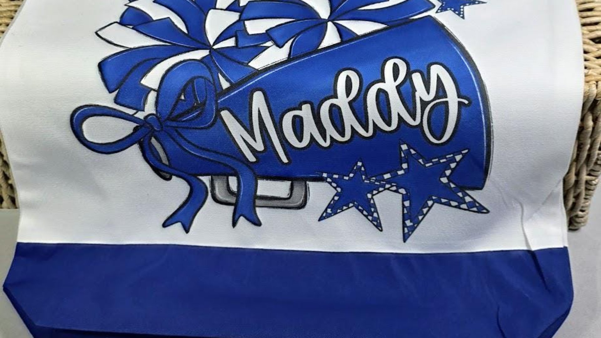 personalized 2026 cheer tote bag with name, blue school spirit cheer squad gifts, travel cheer bag for girls, cheerleader gifts from coach