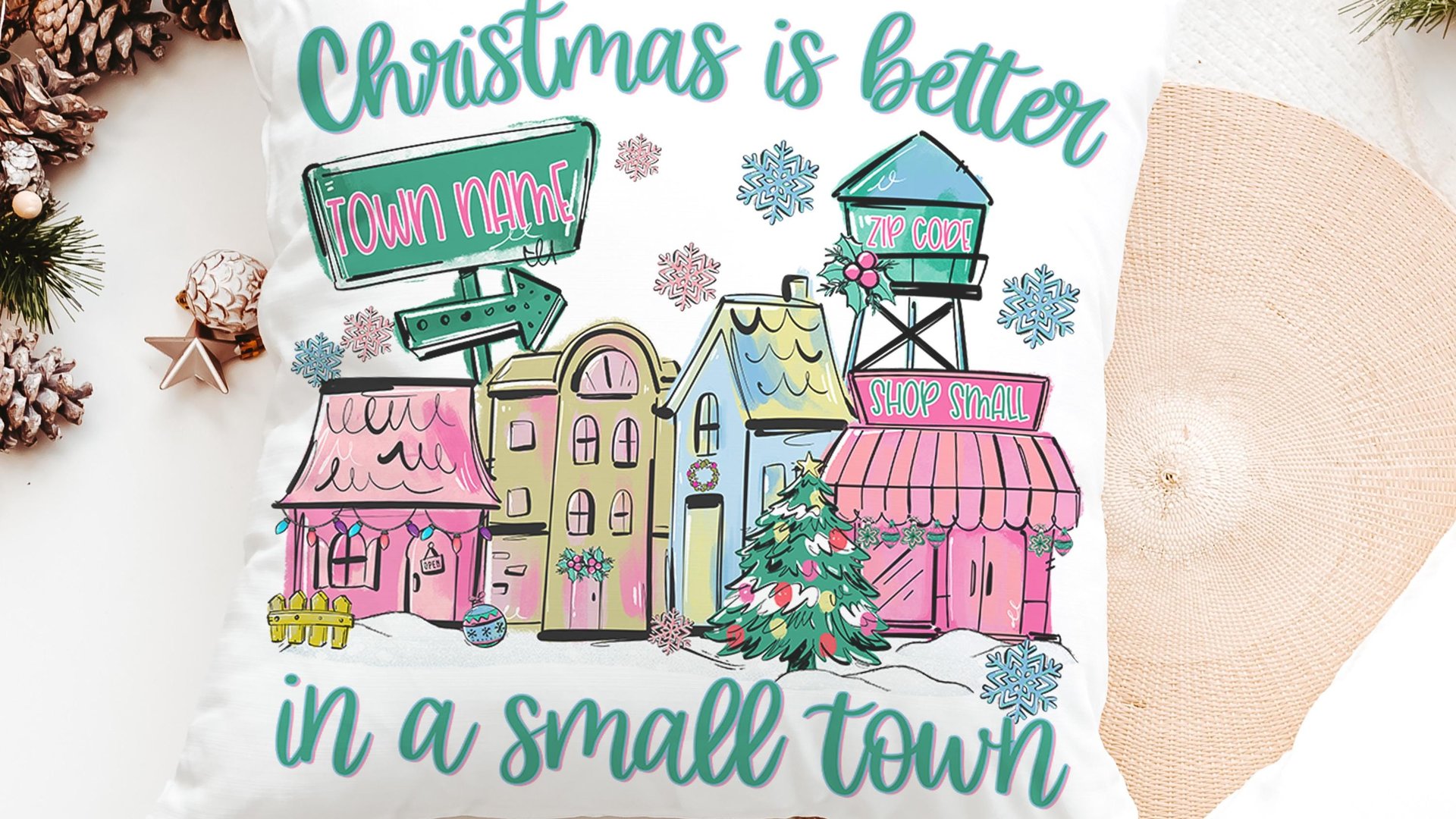 personalized Christmas is better in a small town zip code throw pillow cover 18x18, cute Christmas gifts for neighbors, hometown Christmas