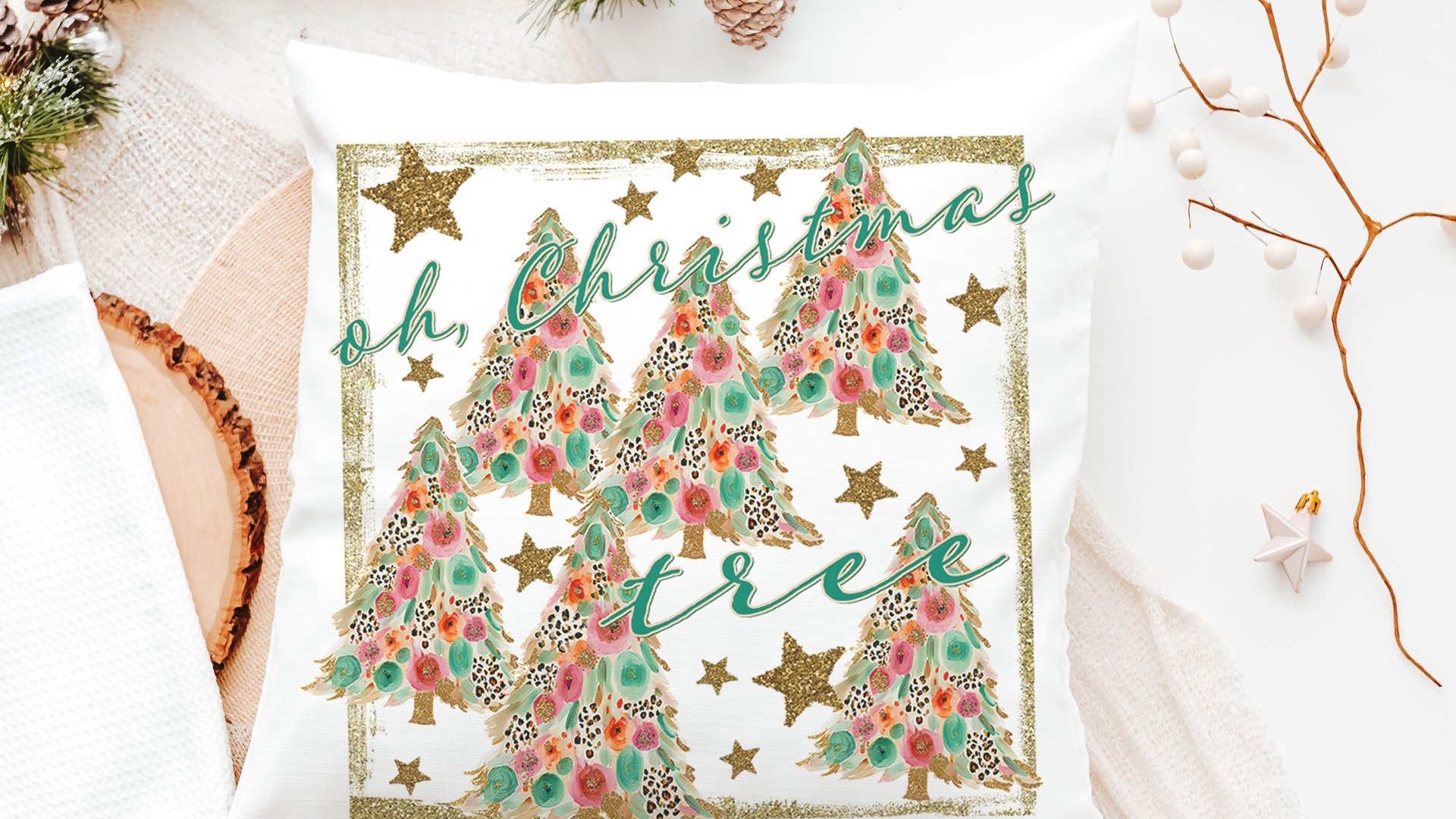 oh Christmas tree leopard print Christmas tree throw pillows for couch, floral Christmas accent pillow covers Christmas gifts for coworkers