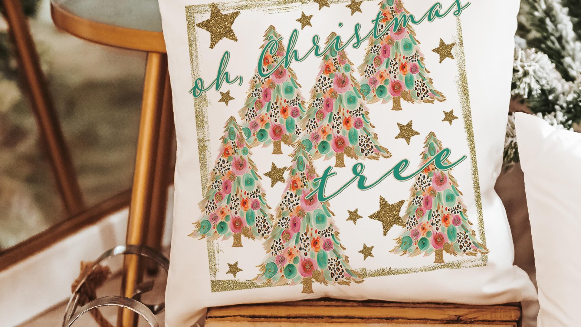 oh Christmas tree leopard print Christmas tree throw pillows for couch, floral Christmas accent pillow covers Christmas gifts for coworkers