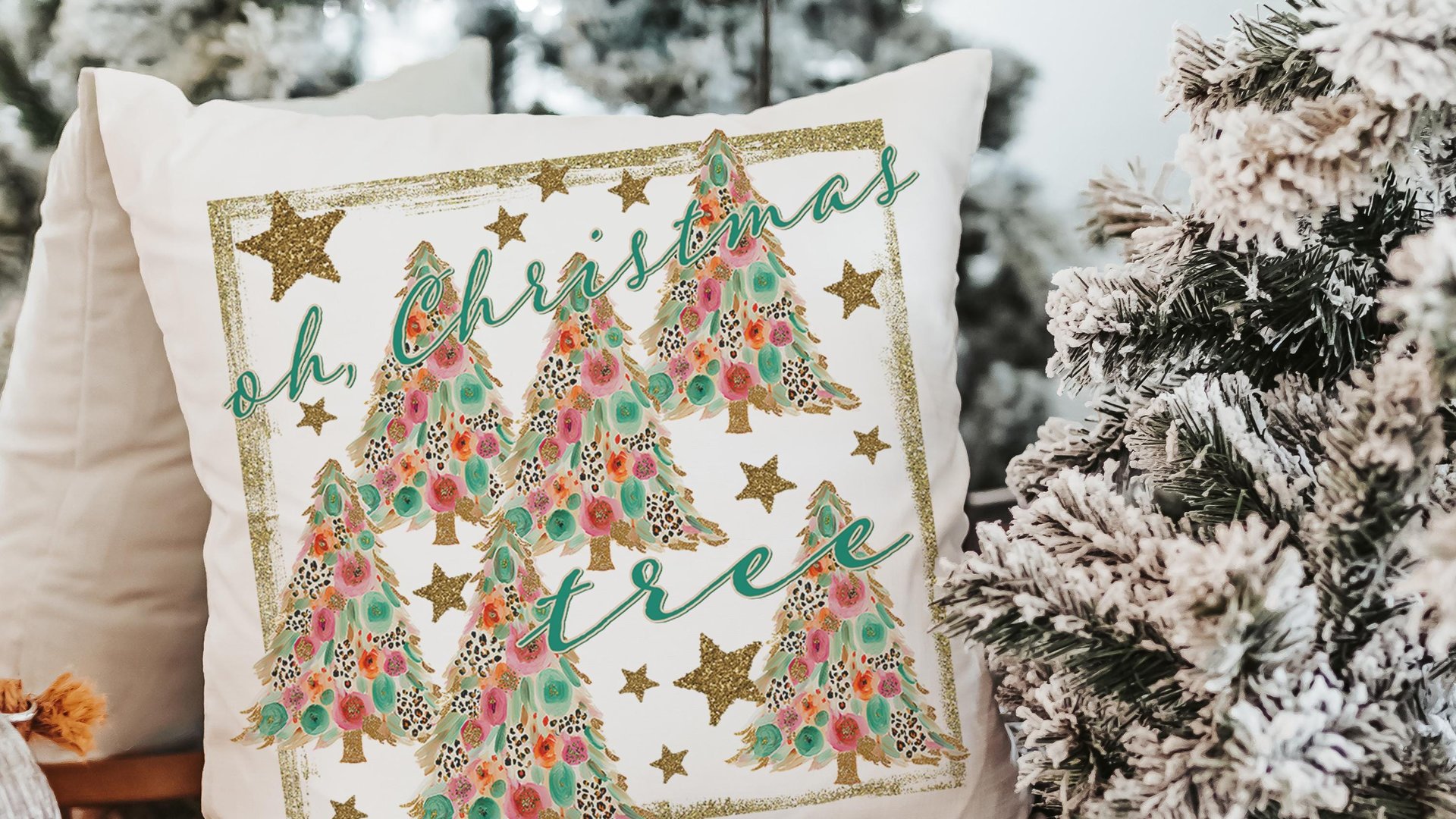 oh Christmas tree leopard print Christmas tree throw pillows for couch, floral Christmas accent pillow covers Christmas gifts for coworkers