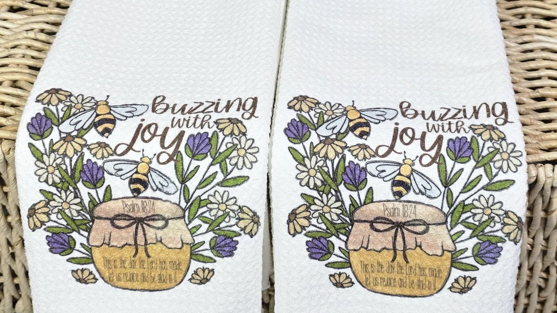 Psalm 118 this is the day Bible verse kitchen towels, Christian gifts for women sisters in Christ, honey bee kitchen decor, bumble bee gifts