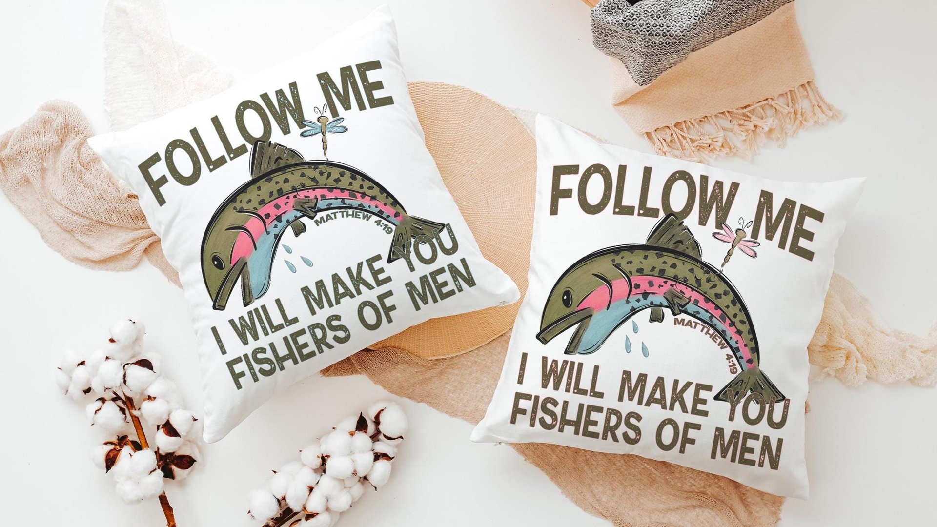 follow me fishers of men throw pillows for couch religious stocking stuffers for teens, Christian nursery decor girl baby girl baptism gifts