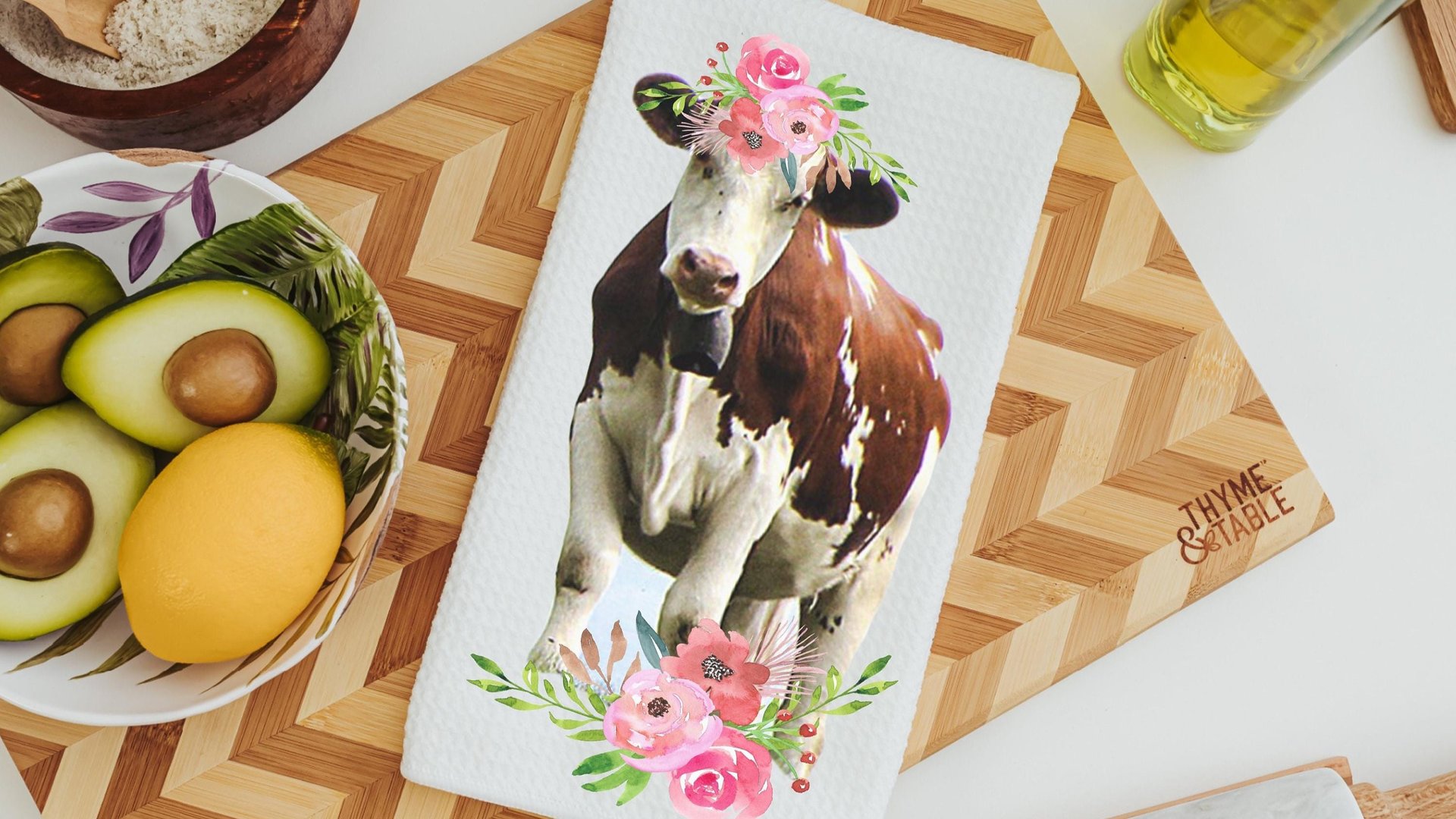 boho cow kitchen towels for mom, floral cow hand towels for bathroom, highland cow kitchen decor, cute cow gifts for cow lovers, first home