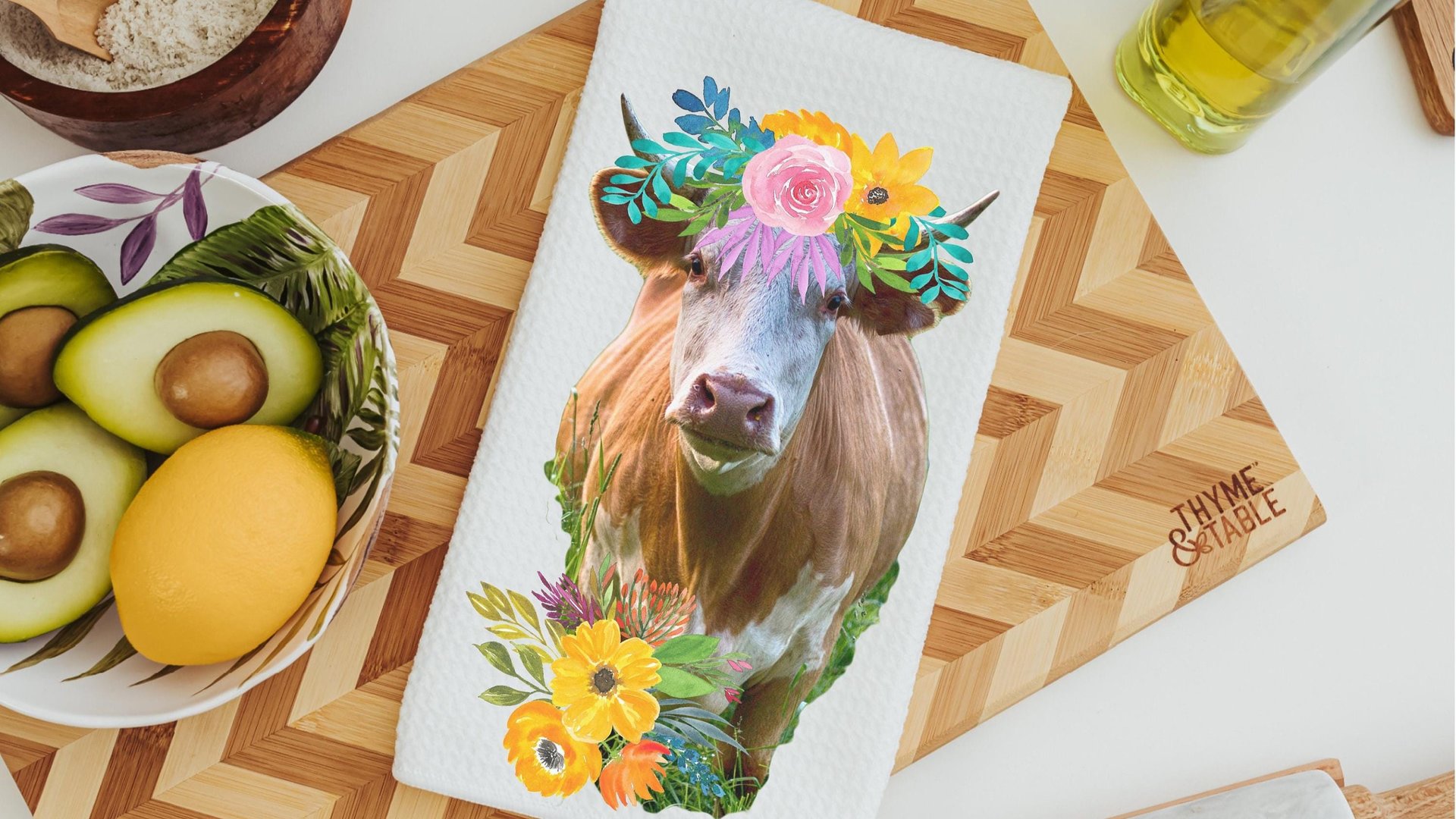 boho cow kitchen towels for mom, floral cow hand towels for bathroom, highland cow kitchen decor, cute cow gifts for cow lovers, first home