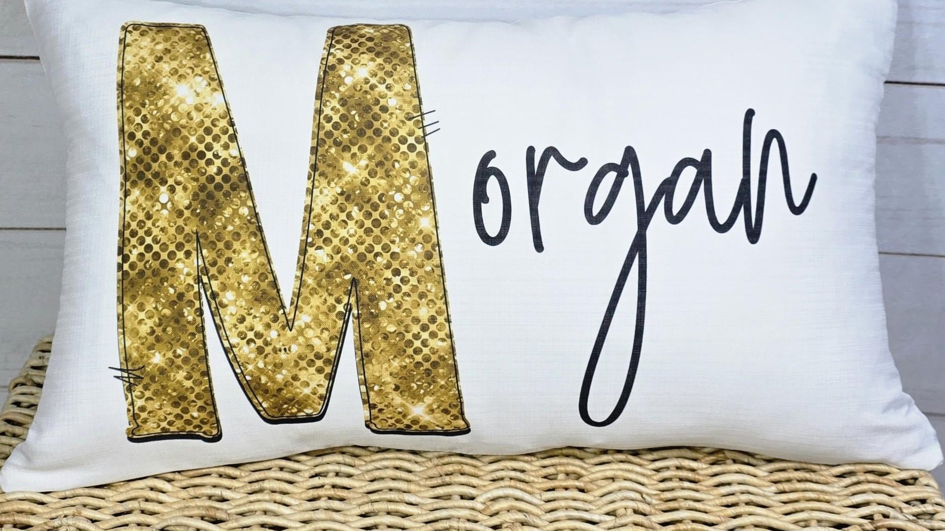 personalized gold sparkle name pillow for dorm, teen girl gifts, lumbar bed pillow for reading, cute pillows for girls, unique gifts for