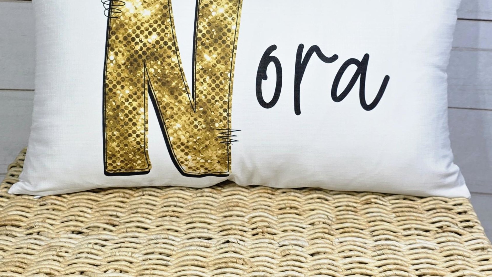personalized gold sparkle name pillow for dorm, teen girl gifts, lumbar bed pillow for reading, cute pillows for girls, unique gifts for