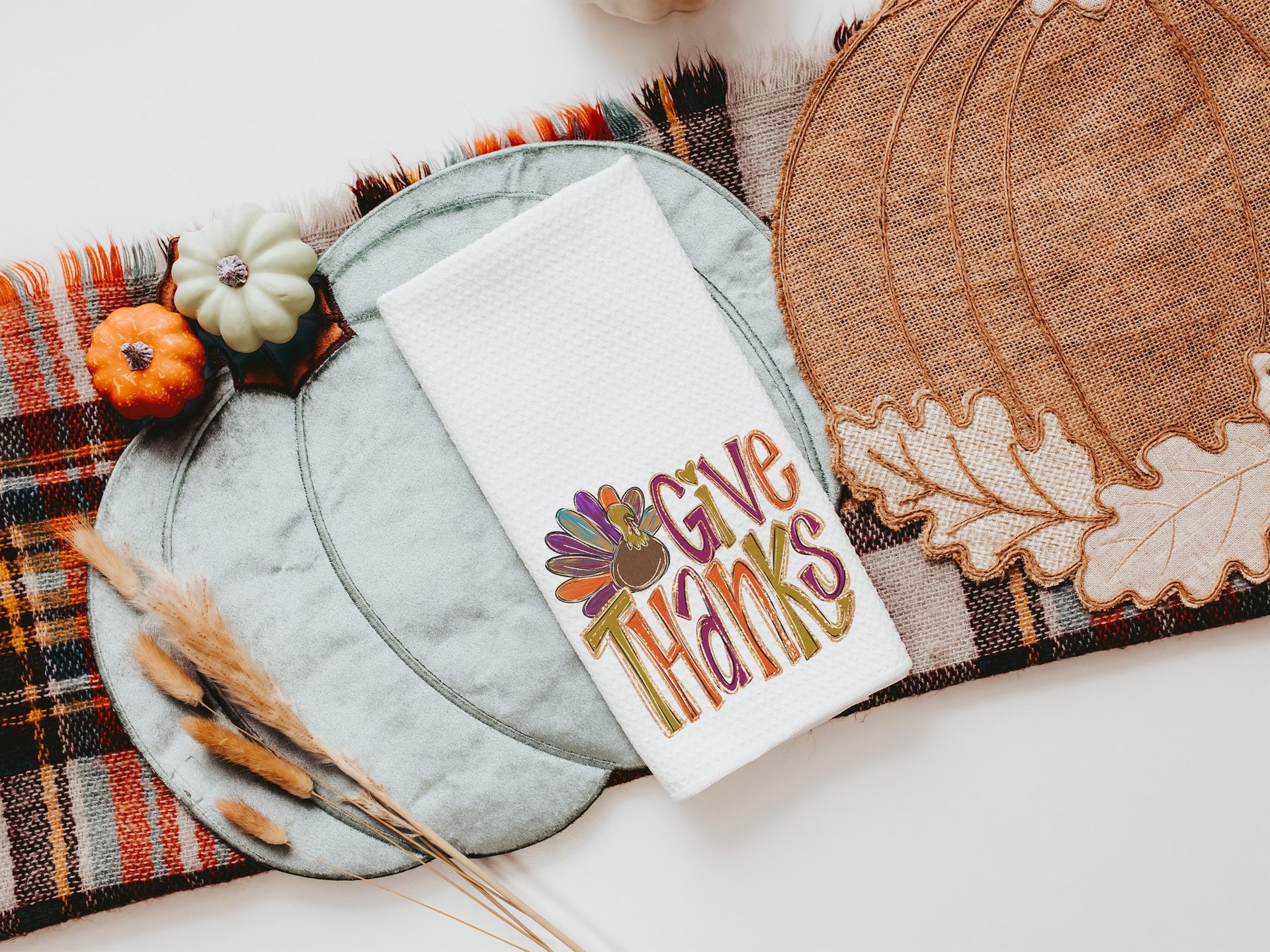 Give thanks Thanksgiving kitchen towels 