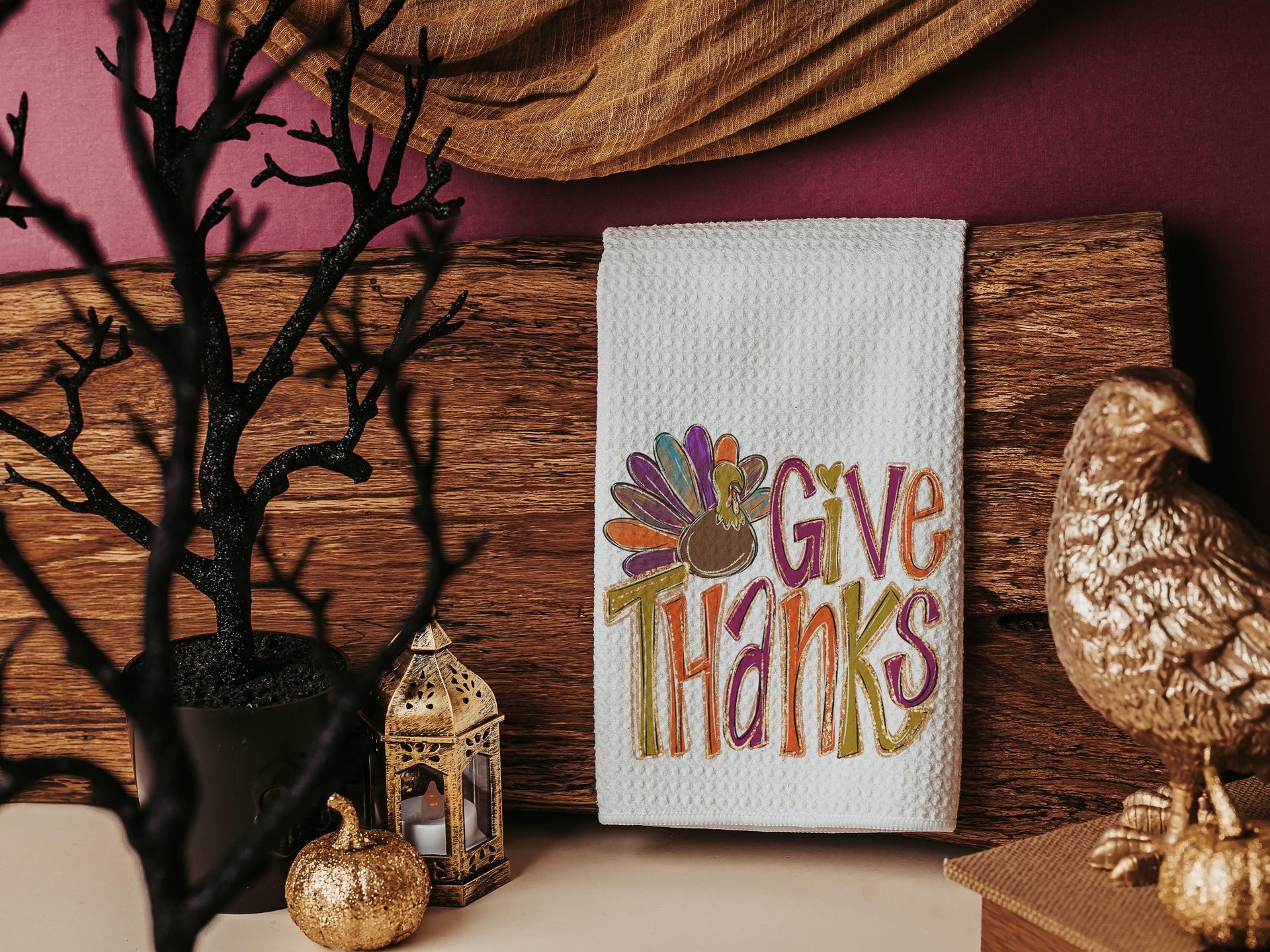 Give thanks Thanksgiving kitchen towels 