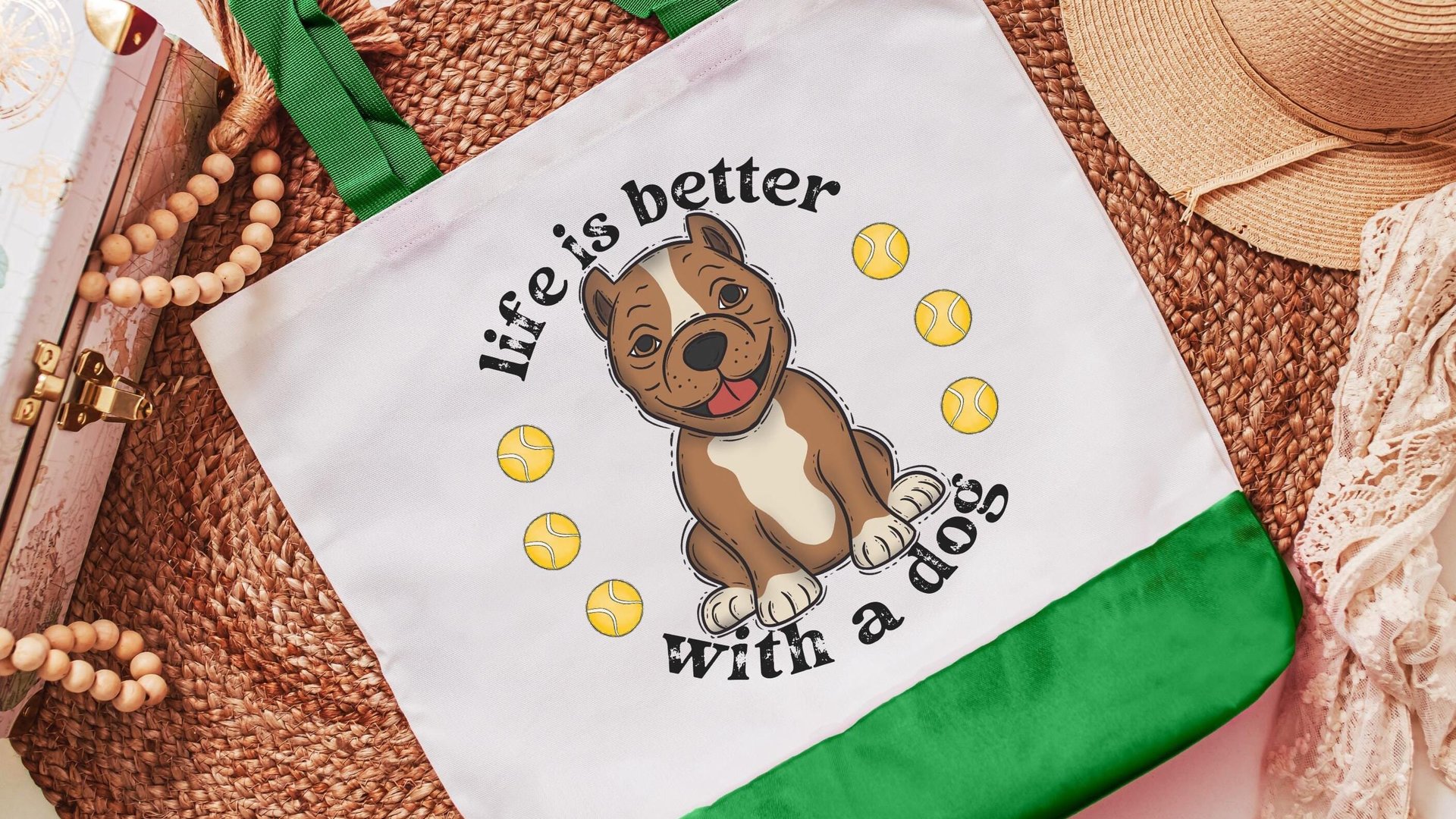 life is better with dogs pitbull tote bag for women, pittie mom pit bull gifts, reusable shopping bag, amstaff dog lover gift for her, cute